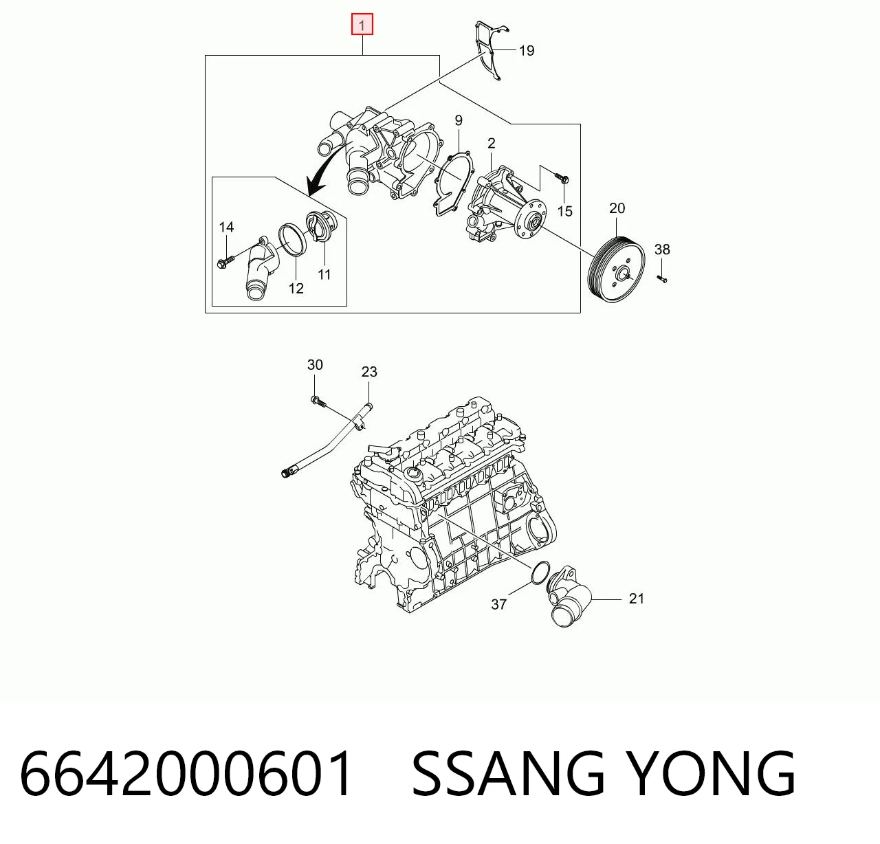 6642000601 Ssang Yong Bomba refrigerante coche