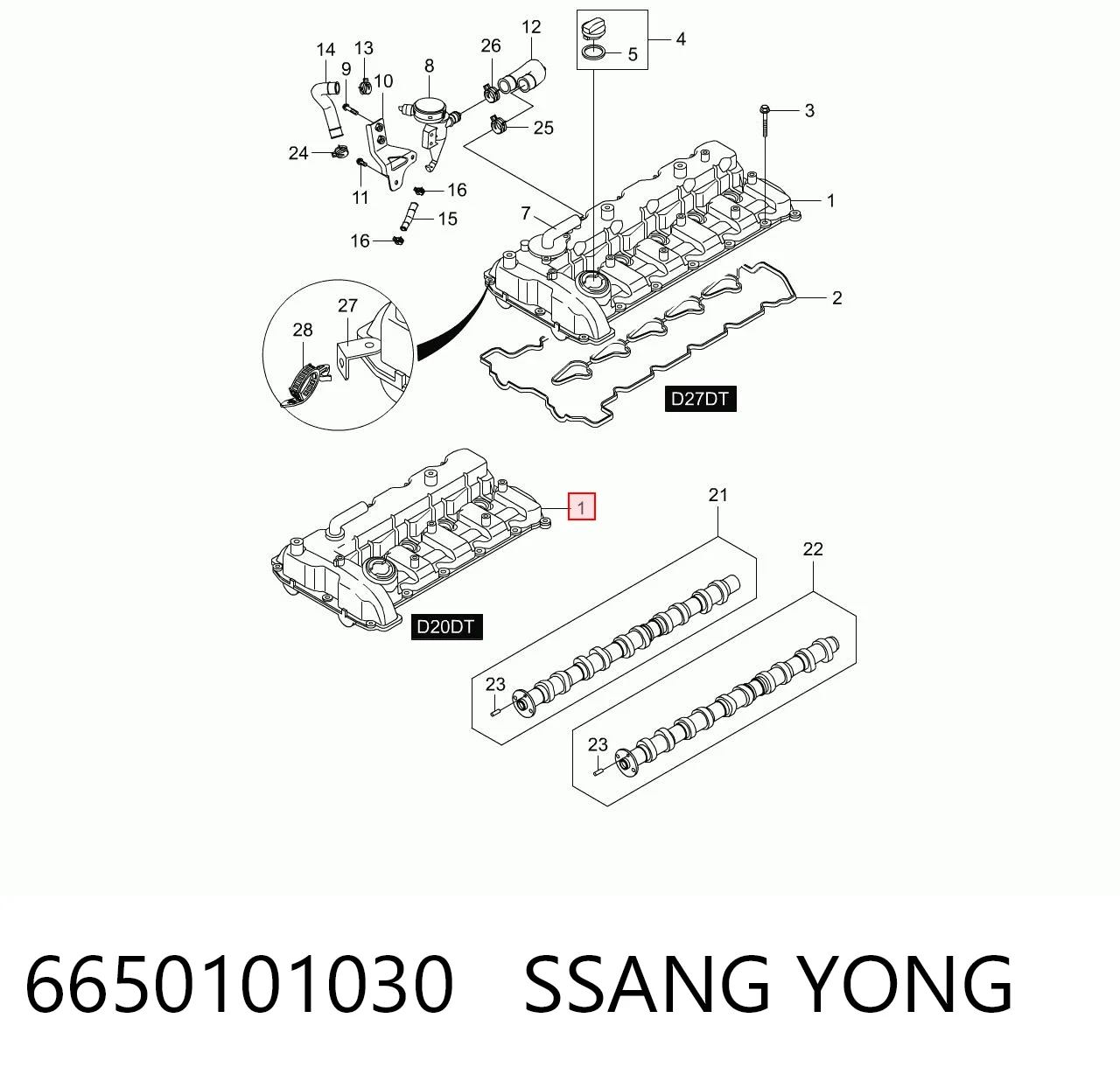Tapa de culata para SsangYong Rodius  
