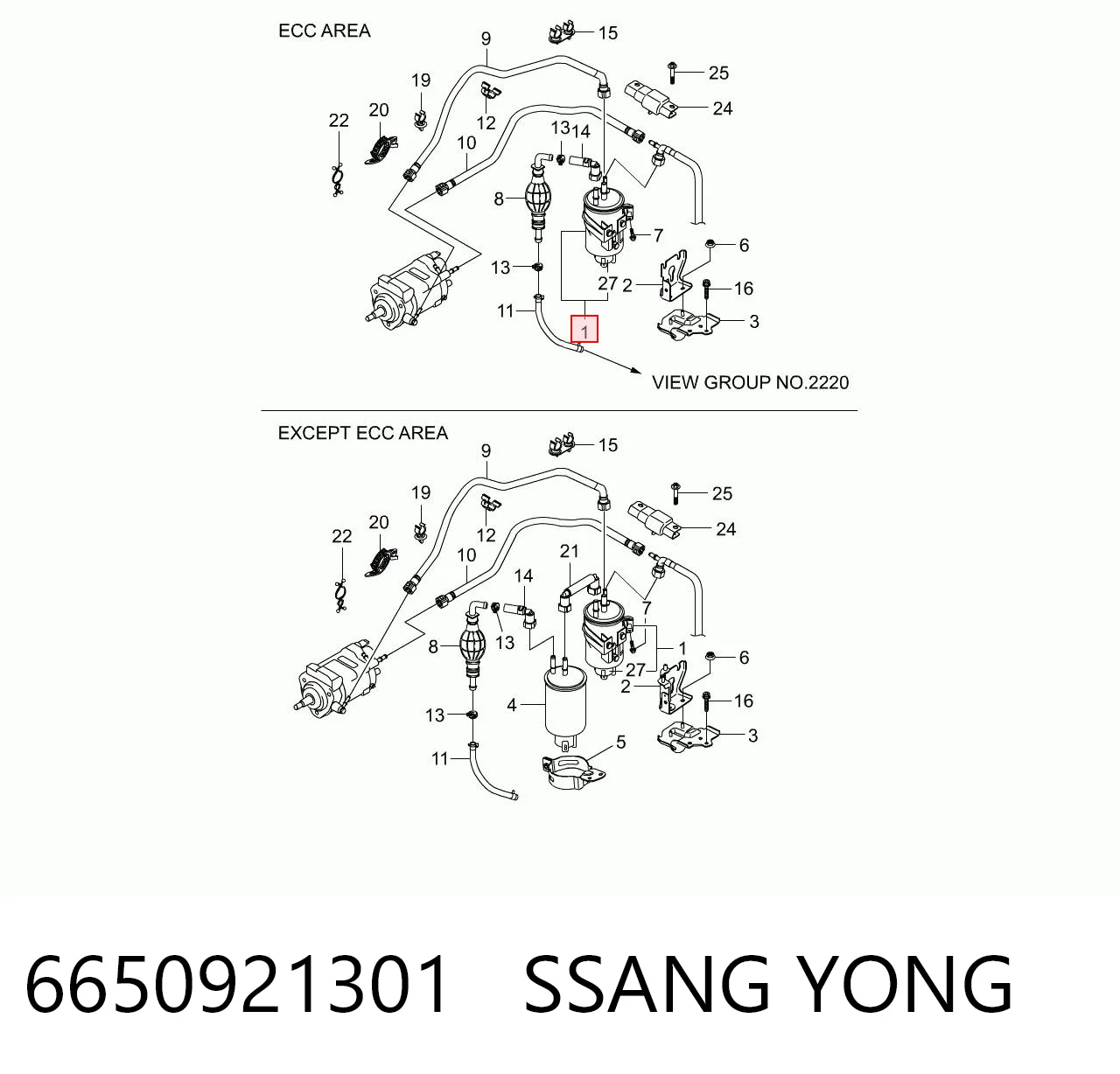 6650921301 Ssang Yong Filtro de gasolina