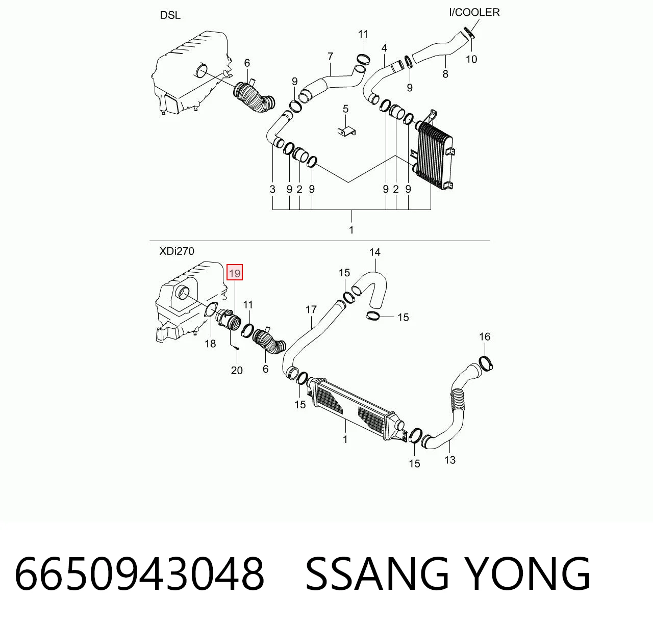 6650943048 Ssang Yong Sensor de flujo de aire