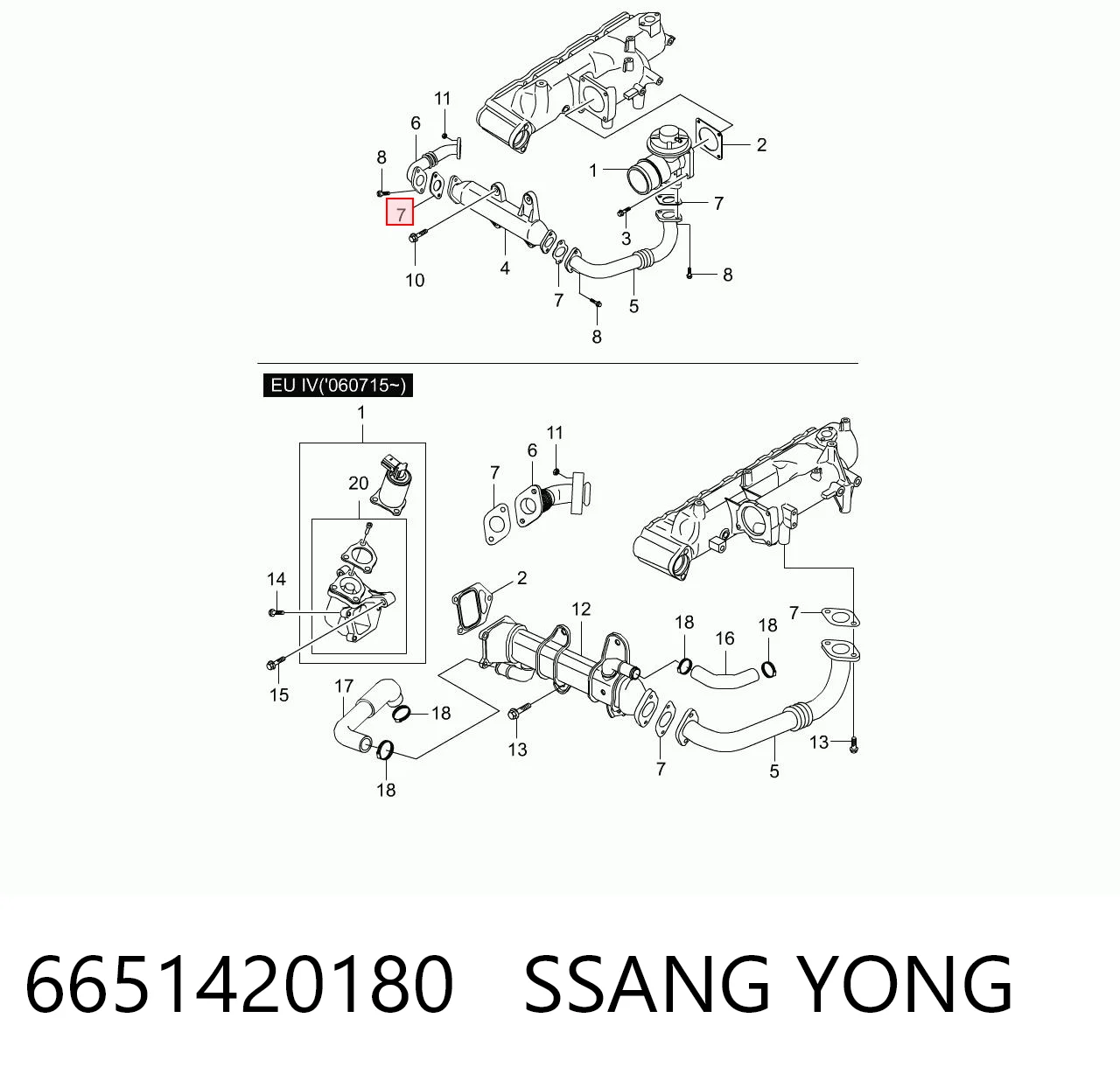 6651420180 Ssang Yong Junta de válvula EGR