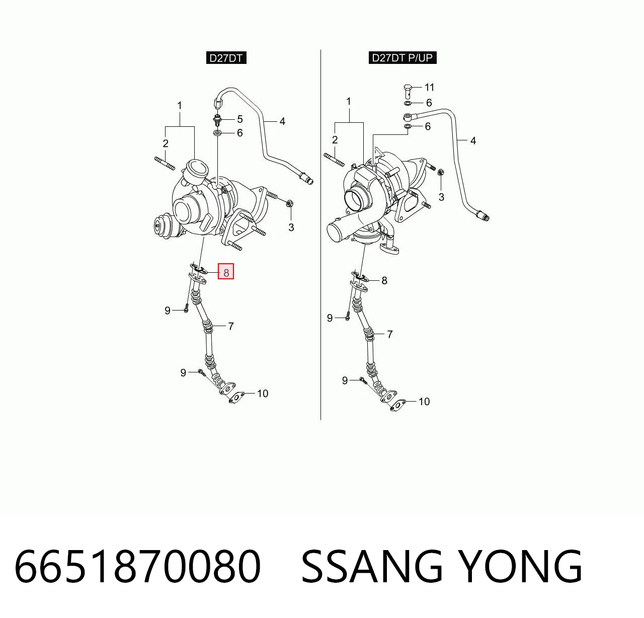 6651870080 Ssang Yong Junta de la manguera de alimentación de aceite al turbocompresor