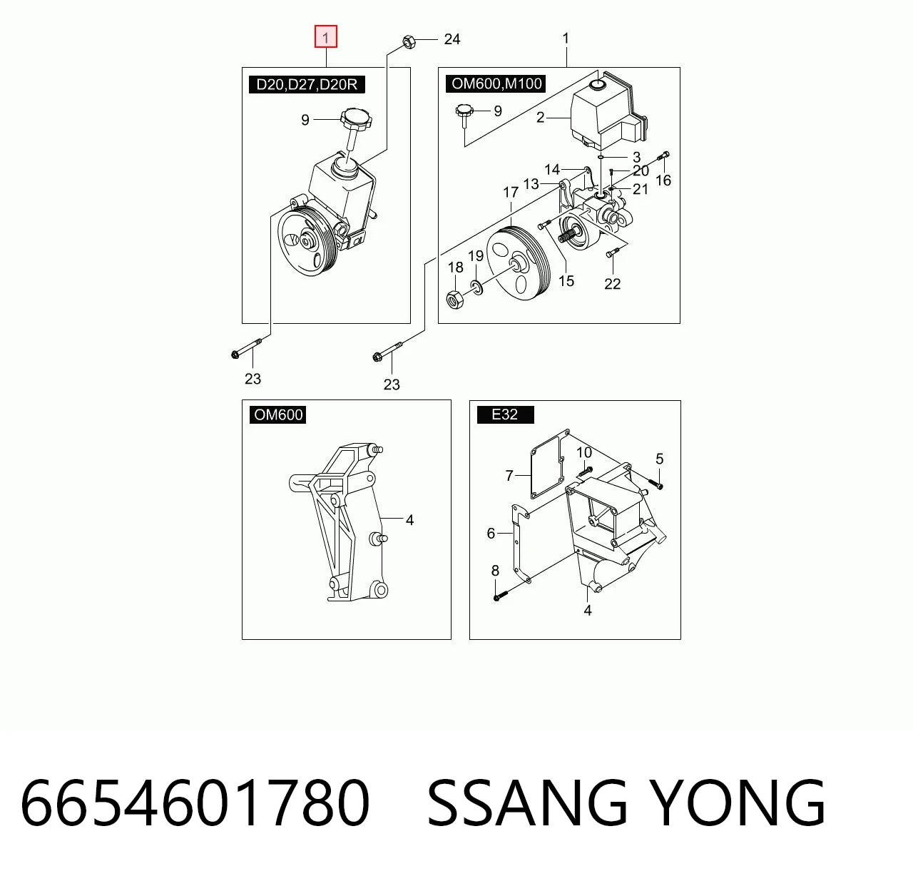 6654601780 Ssang Yong Bomba hidráulica de dirección