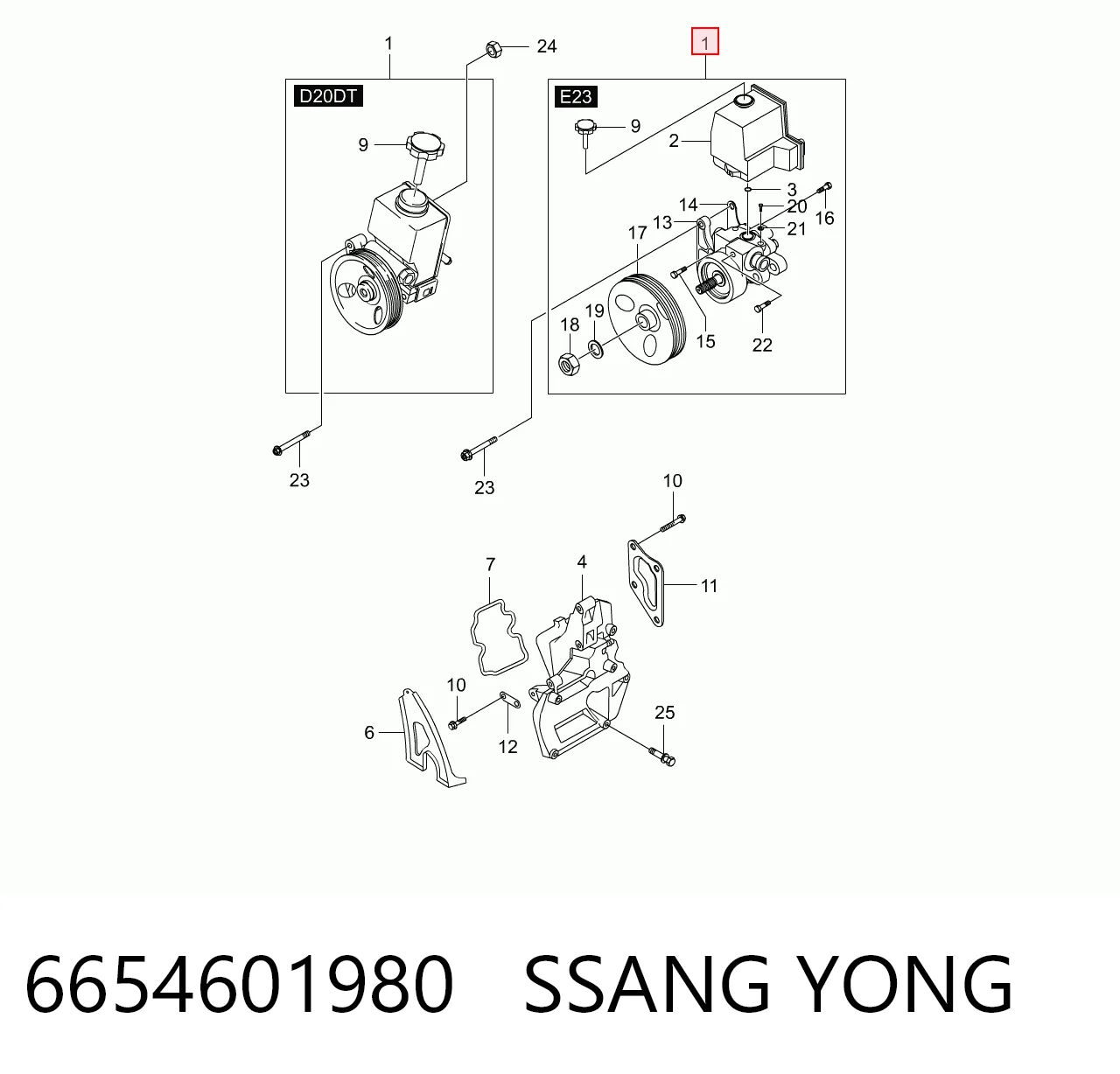 6654601980 Ssang Yong Bomba hidráulica de dirección