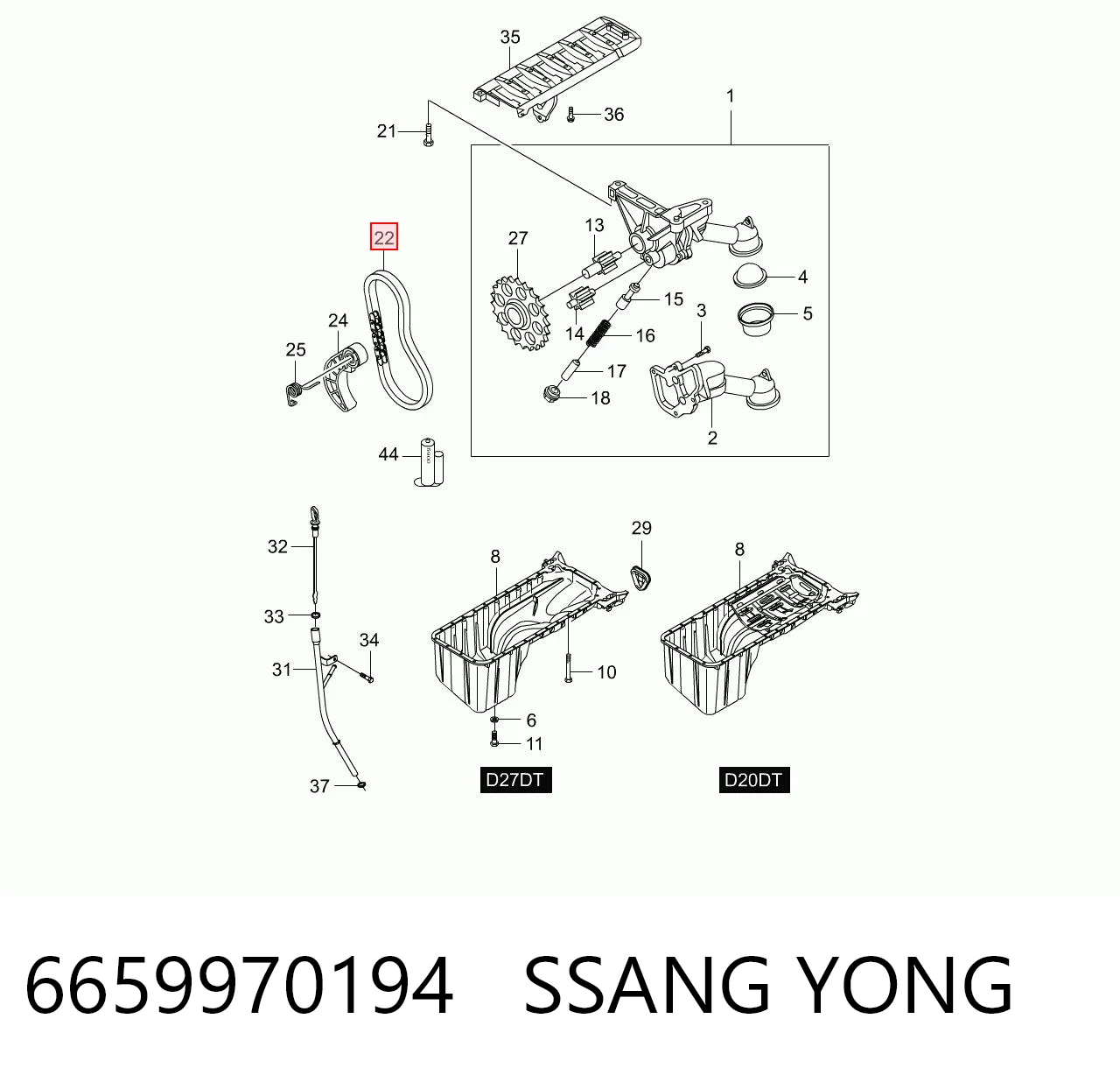 6659970194 Ssang Yong Cadena de bomba de aceite de motor