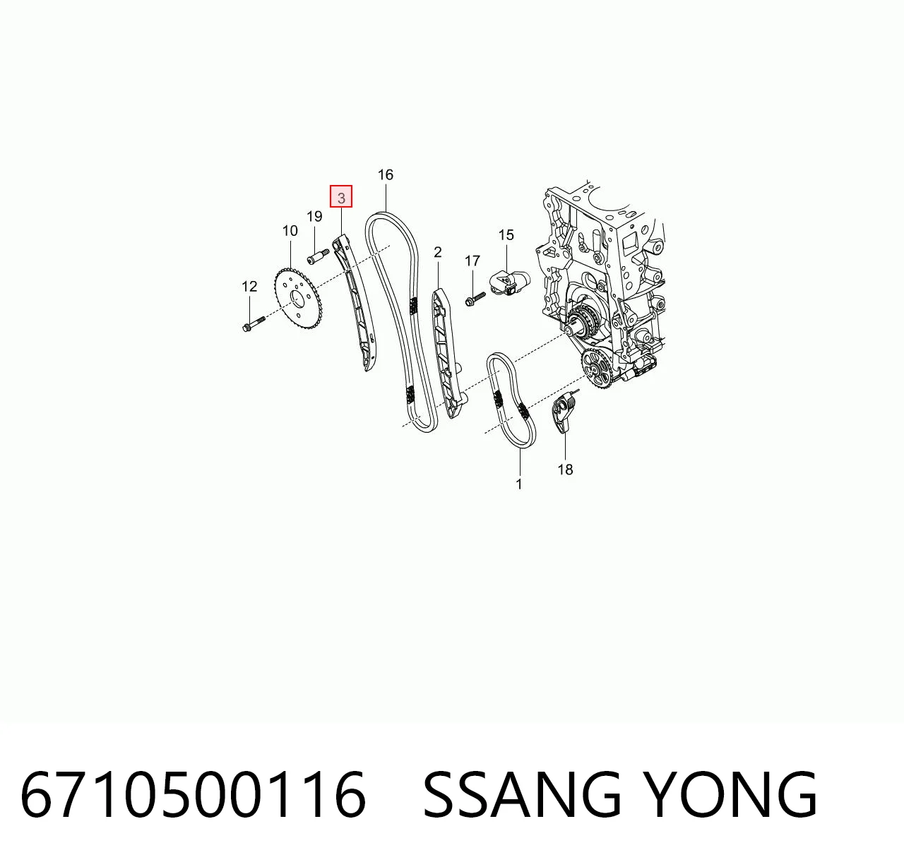 6710500116 Ssang Yong Guía del tensor de la cadena de distribución