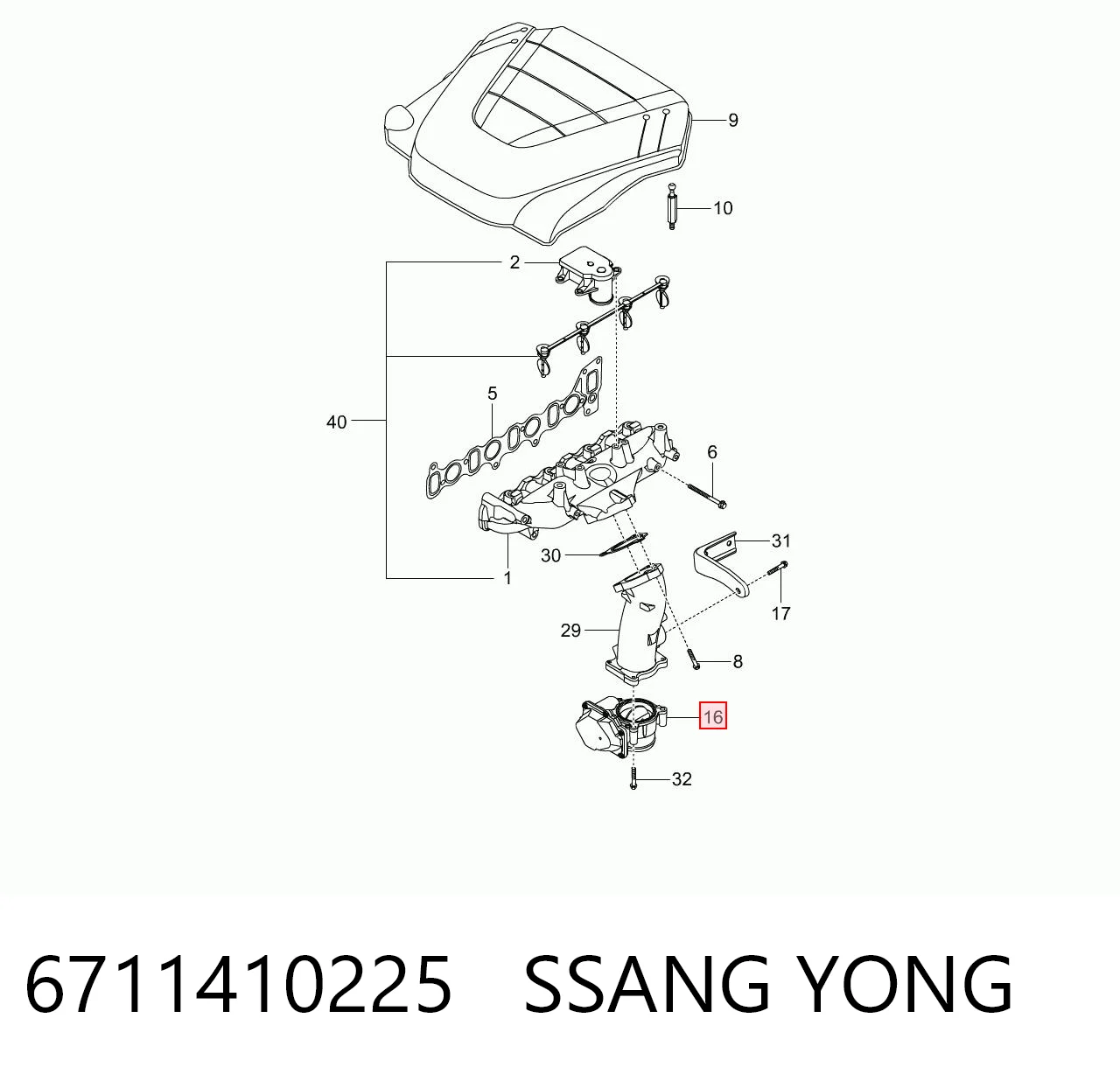 6711410225 Ssang Yong Mariposa de admisión