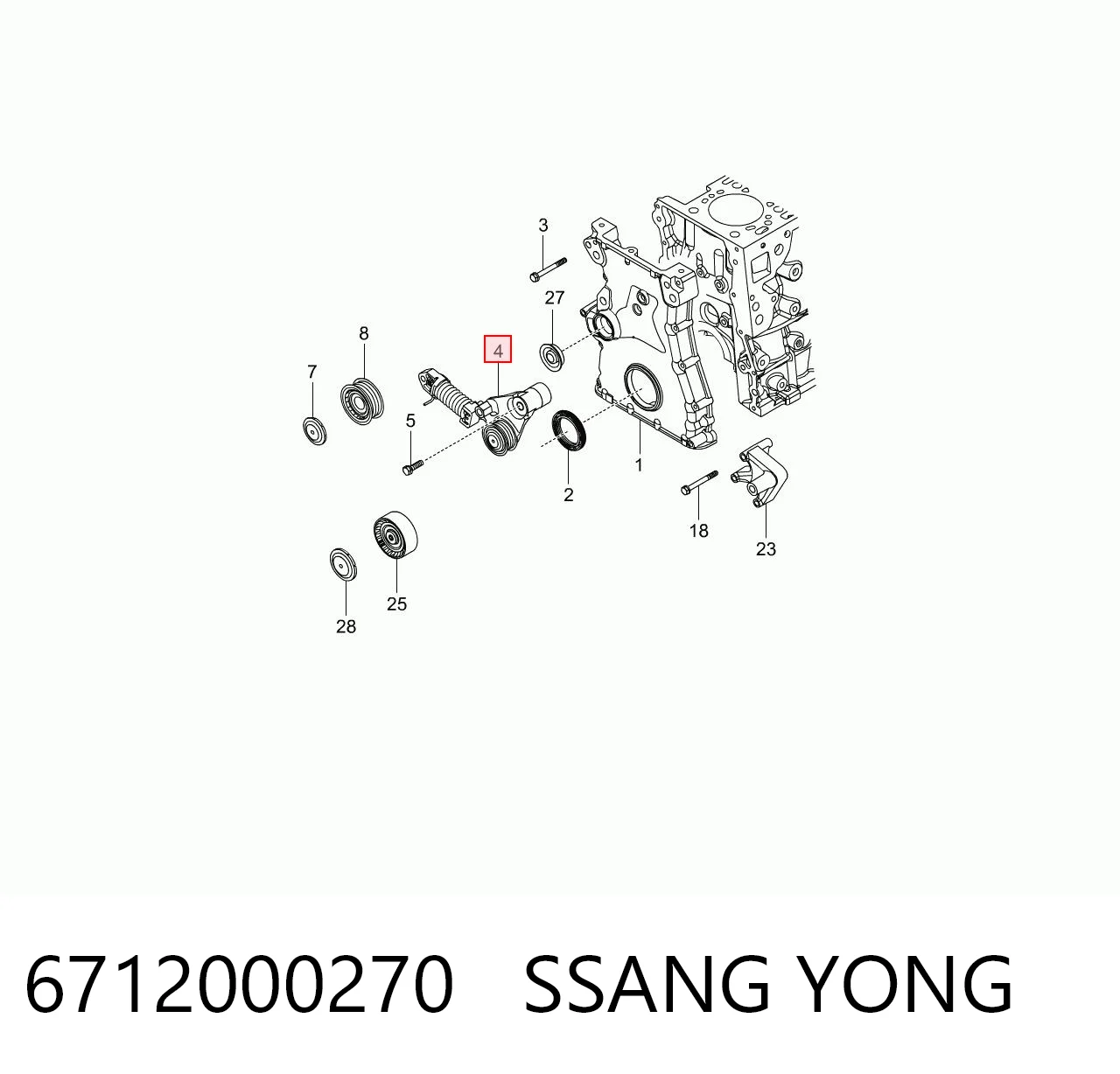 6712000270 Ssang Yong Tensor de correa de alternador