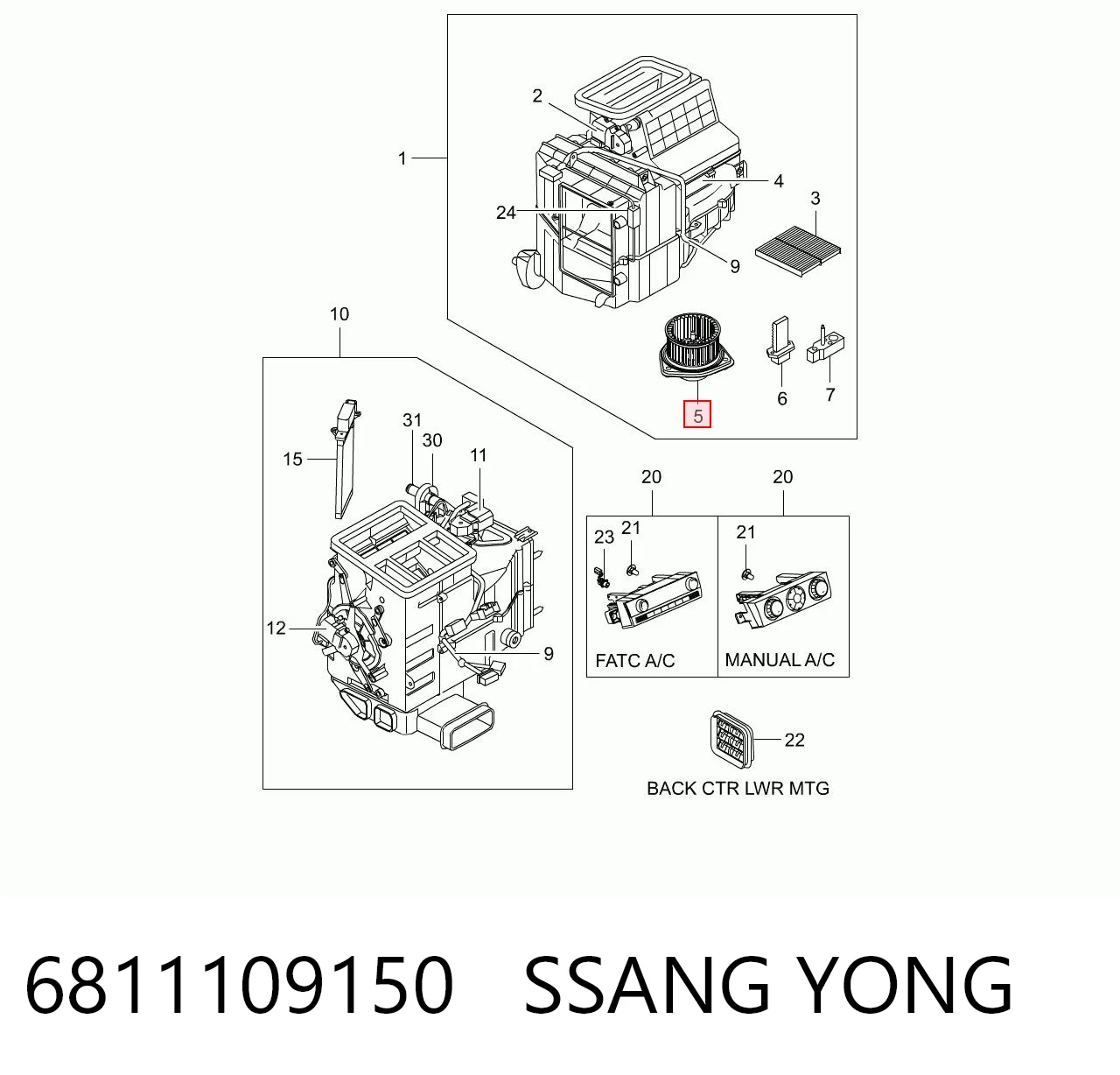 6811109150 Ssang Yong Ventilador de habitáculo