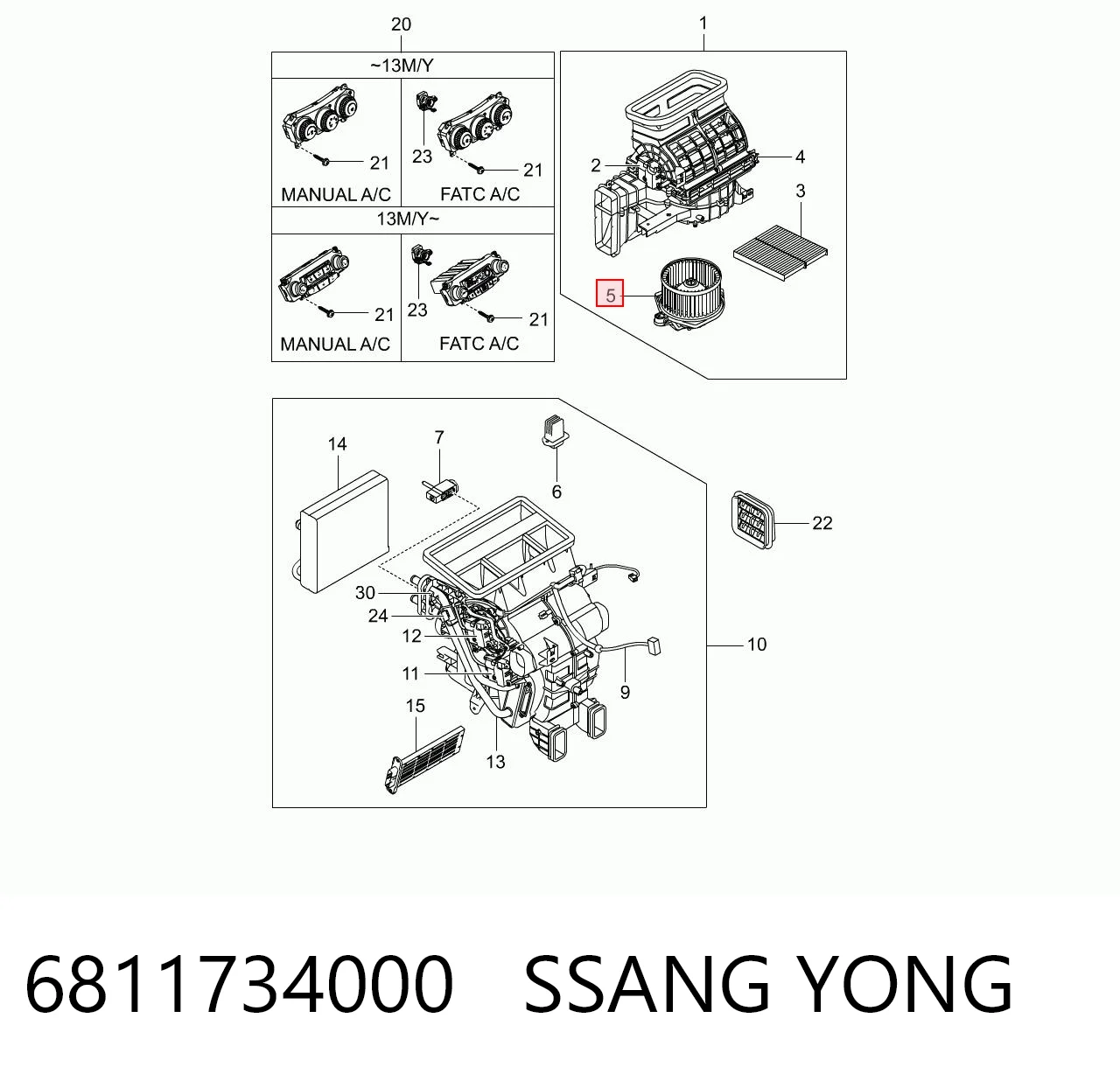 6811734000 Ssang Yong Ventilador de habitáculo