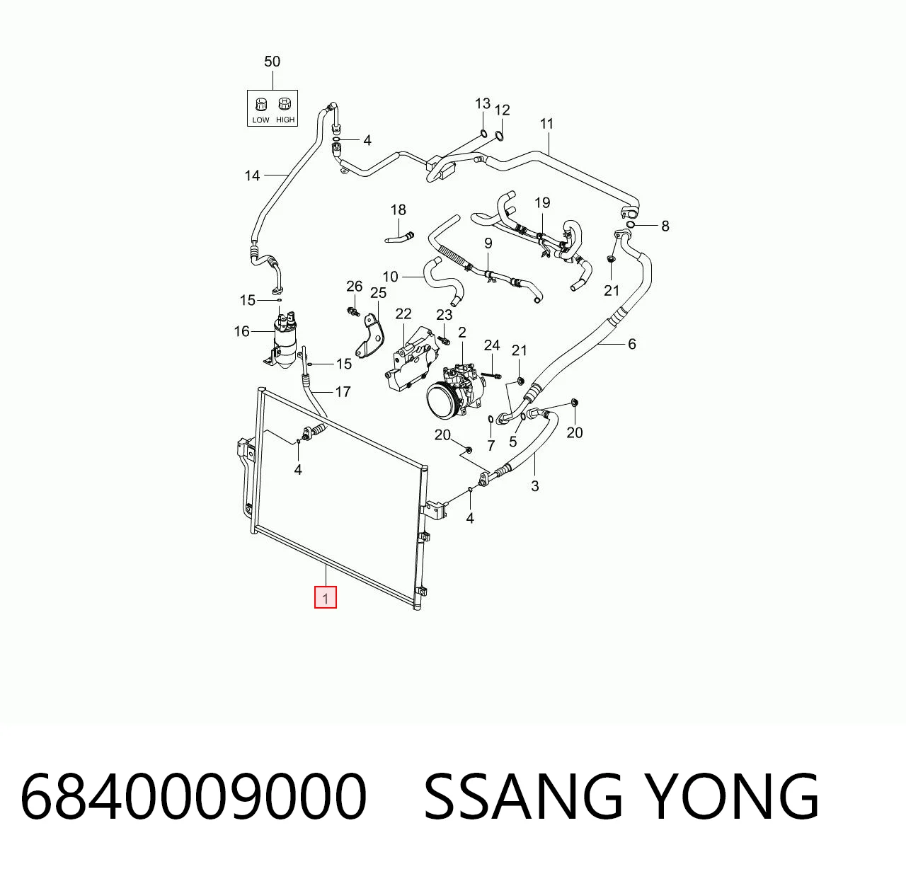 6840009000 Ssang Yong Radiador de aire acondicionado