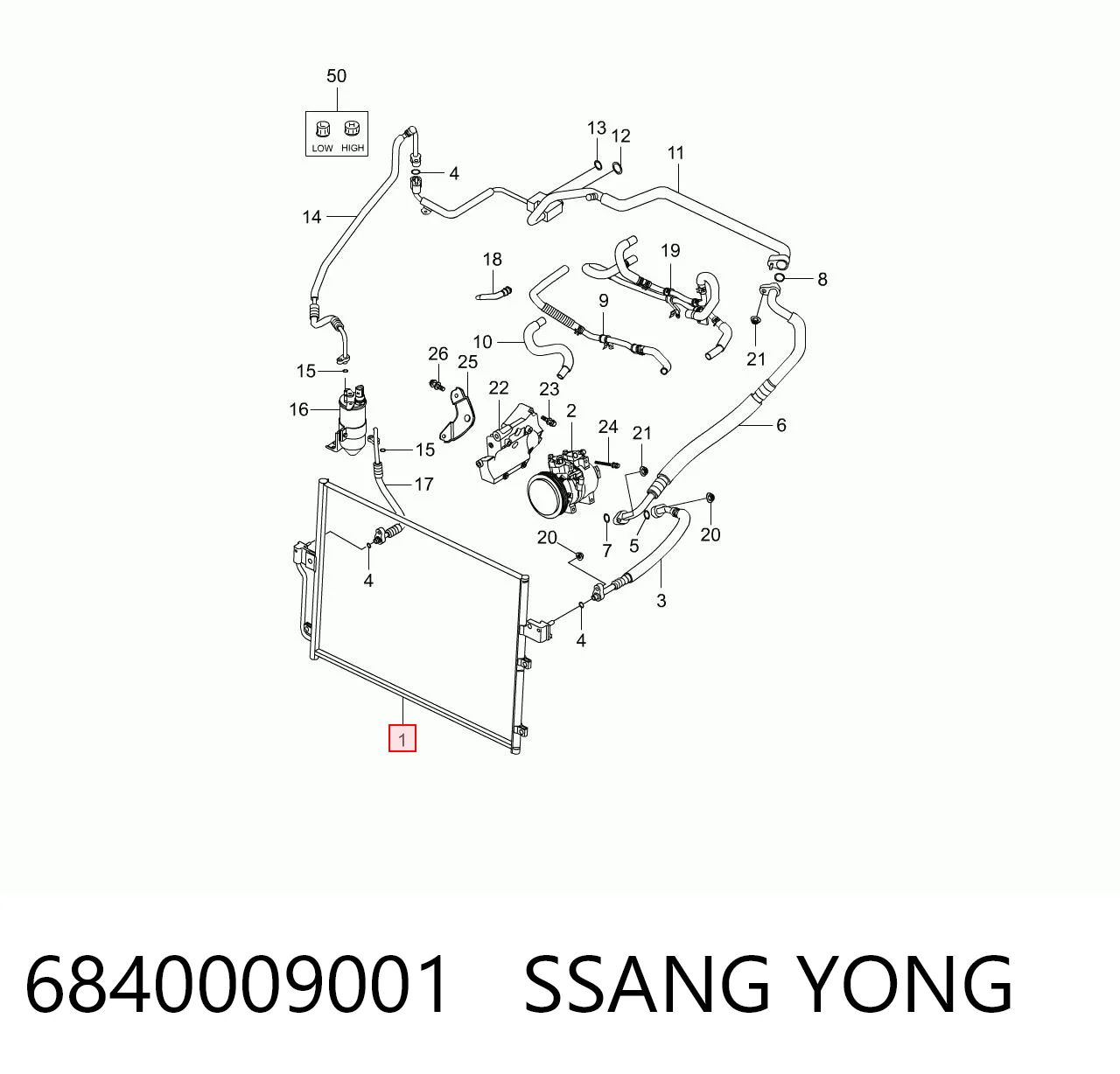 6840009001 Ssang Yong Radiador de aire acondicionado
