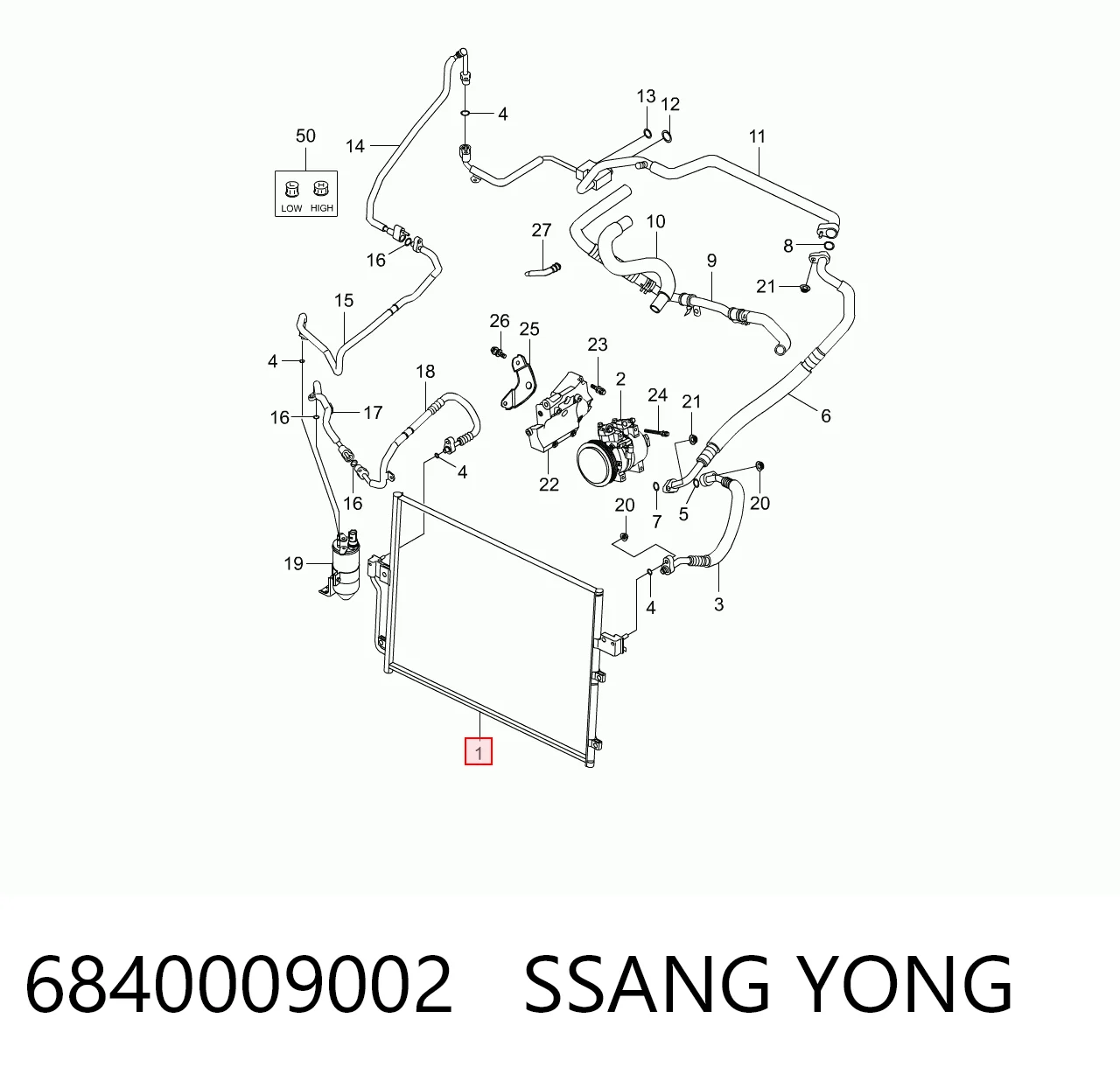 6840009002 Ssang Yong Radiador de aire acondicionado