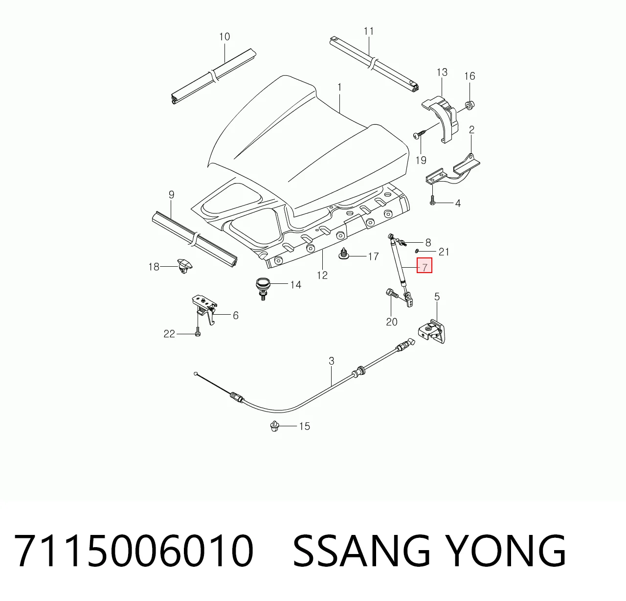 Amortiguador de capó izquierdo 7115006010 SSANG YONG