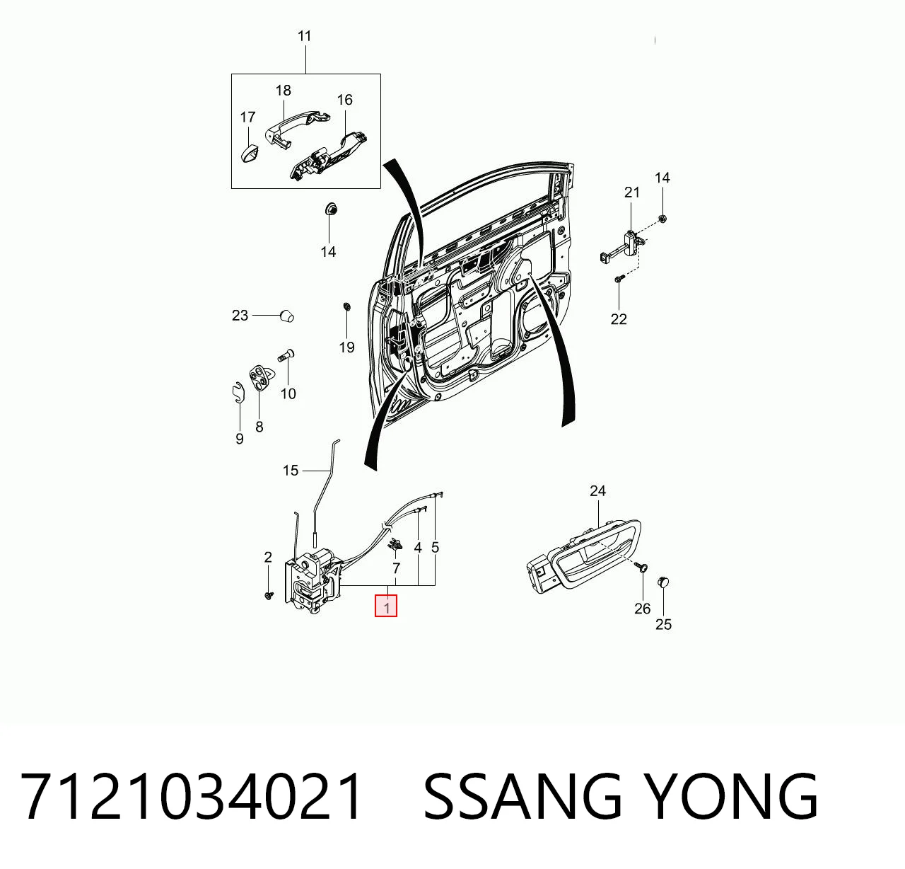7121034021 Ssang Yong Cerradura de puerta