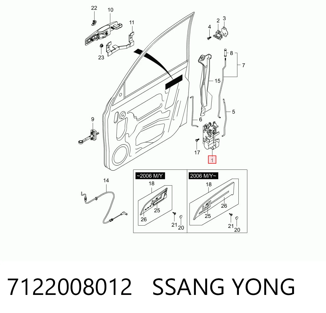 7122008012 Ssang Yong Cerradura delantera derecha
