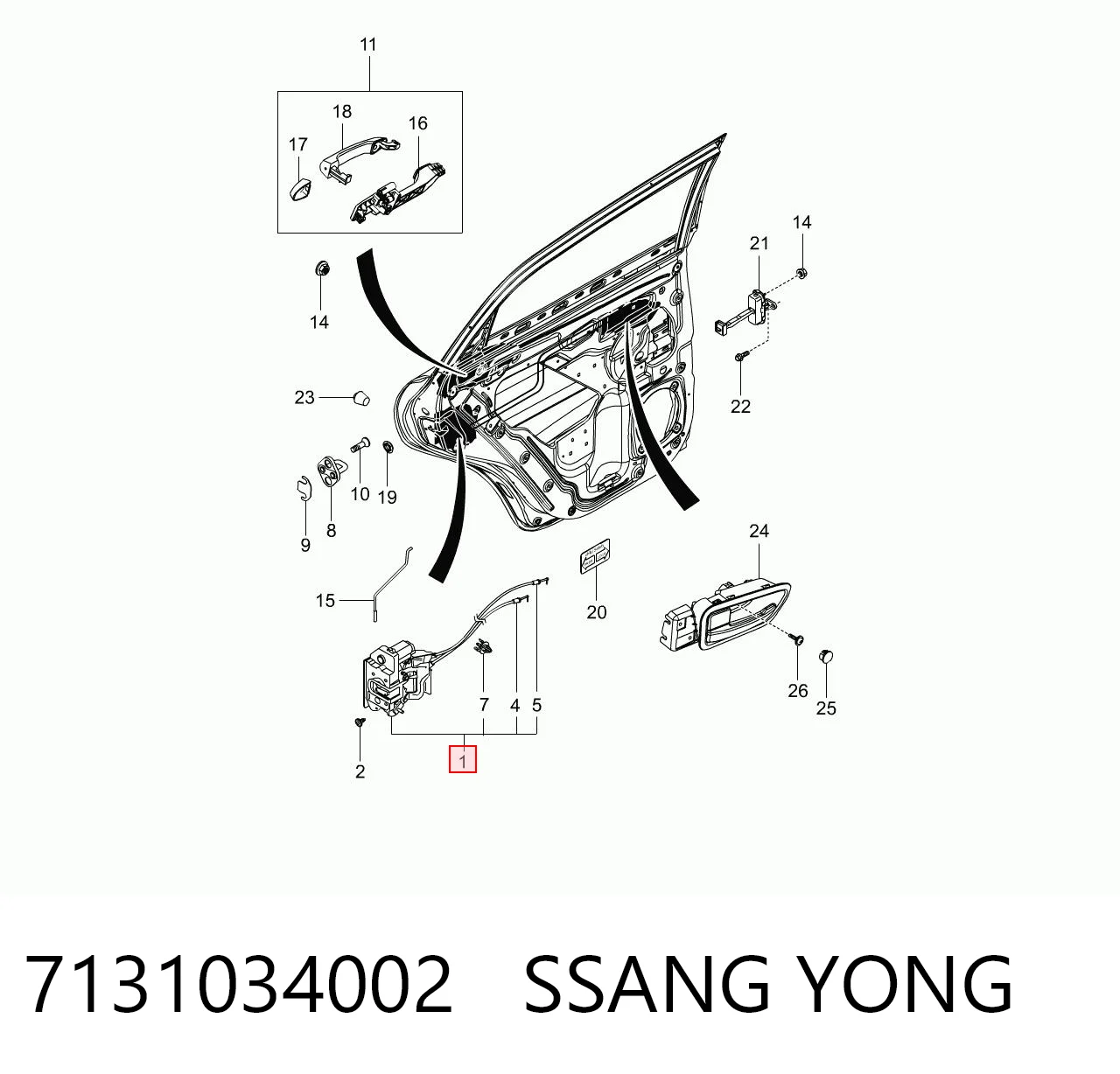 7131034002 Ssang Yong Cerradura de puerta trasera izquierda