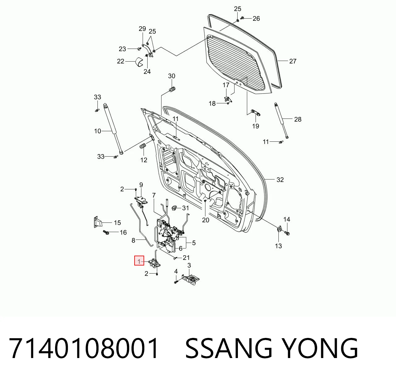 7140108001 Ssang Yong Cierre del maletero