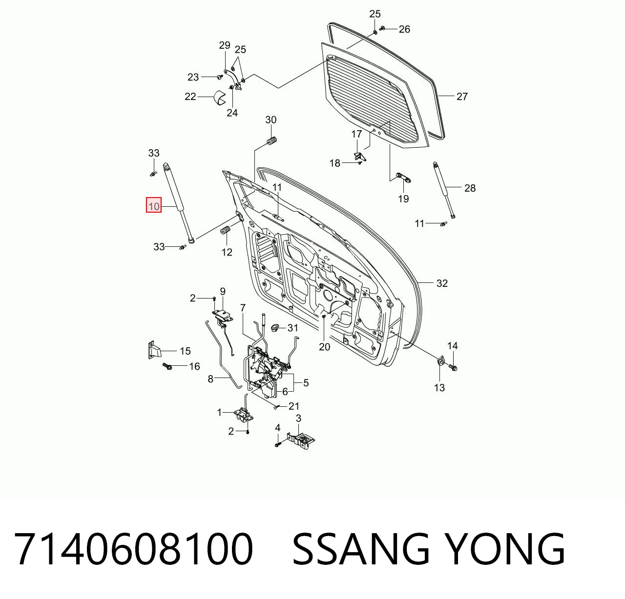 7140608100 Ssang Yong Amortiguador de porton