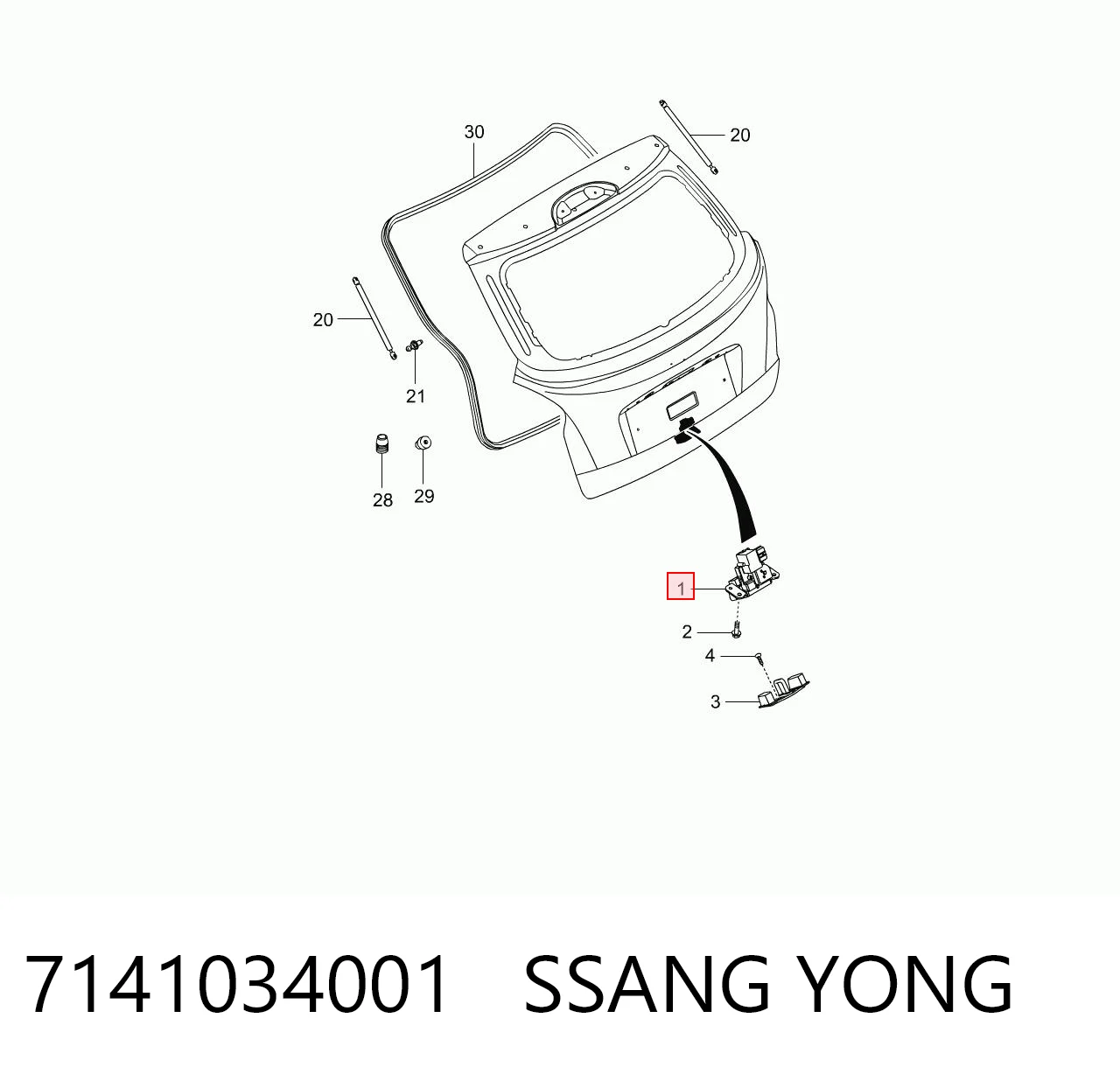 7141034001 Ssang Yong Cierre del maletero