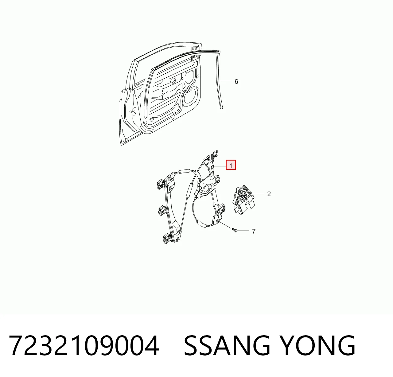 7232109004 Ssang Yong Mecanismo levanta, puerta delantera derecha
