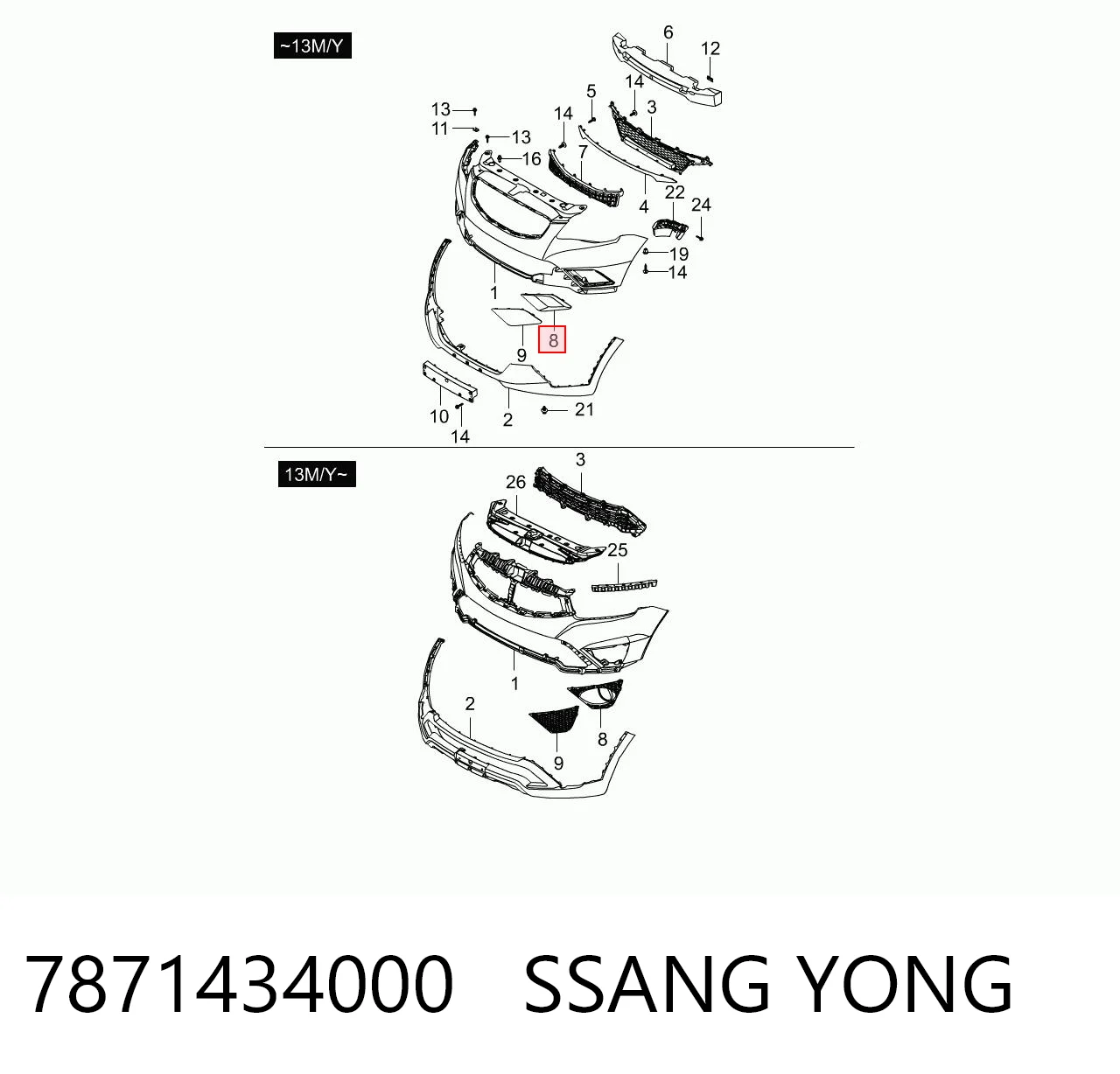 7871434000 Ssang Yong Embellecedor de faro antiniebla derecho