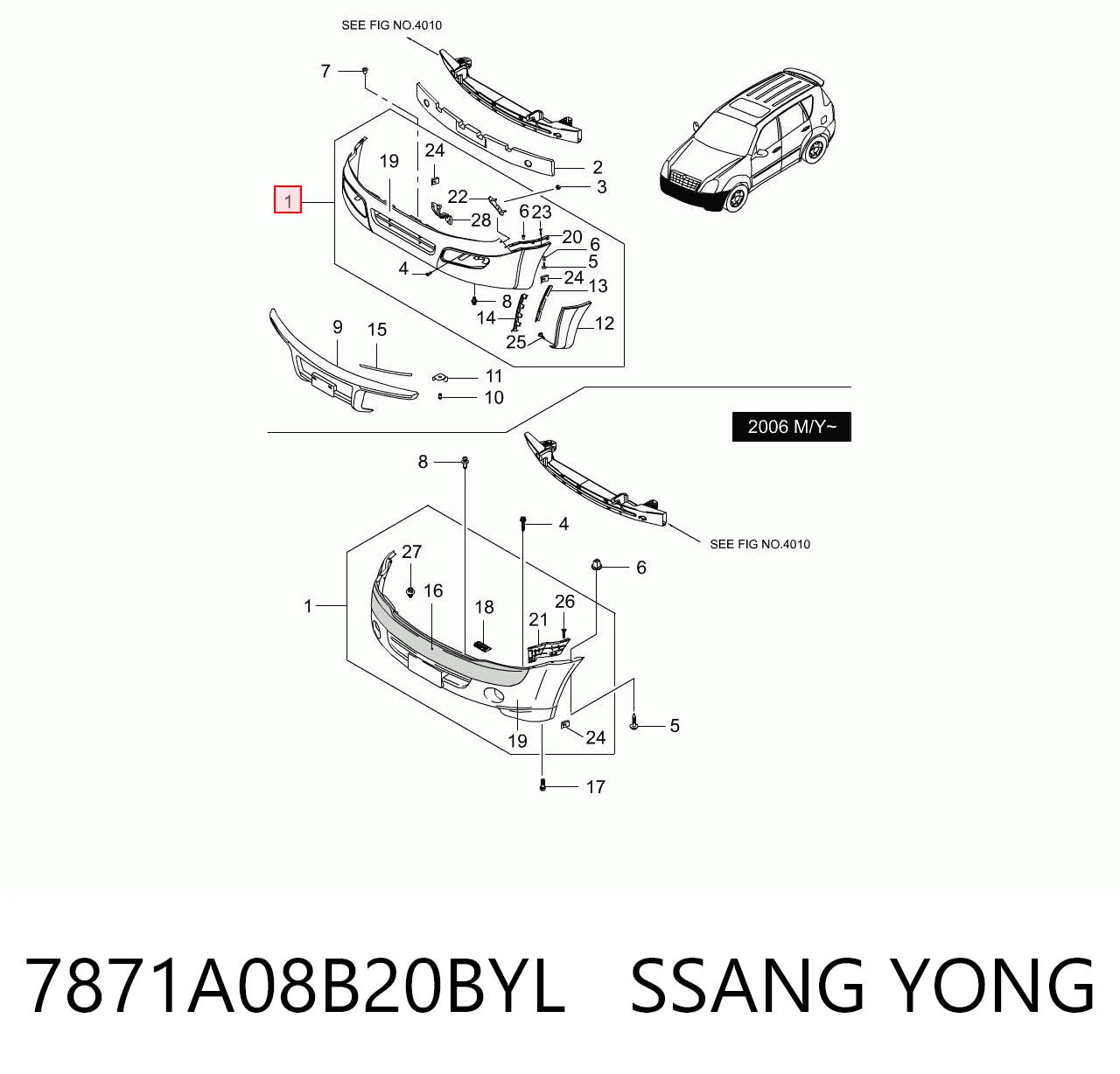 Paragolpes delantero para SsangYong Rexton I RJN