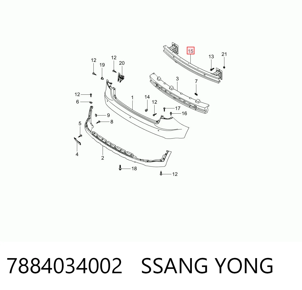 Refuerzo parachoques trasero para SsangYong Actyon  