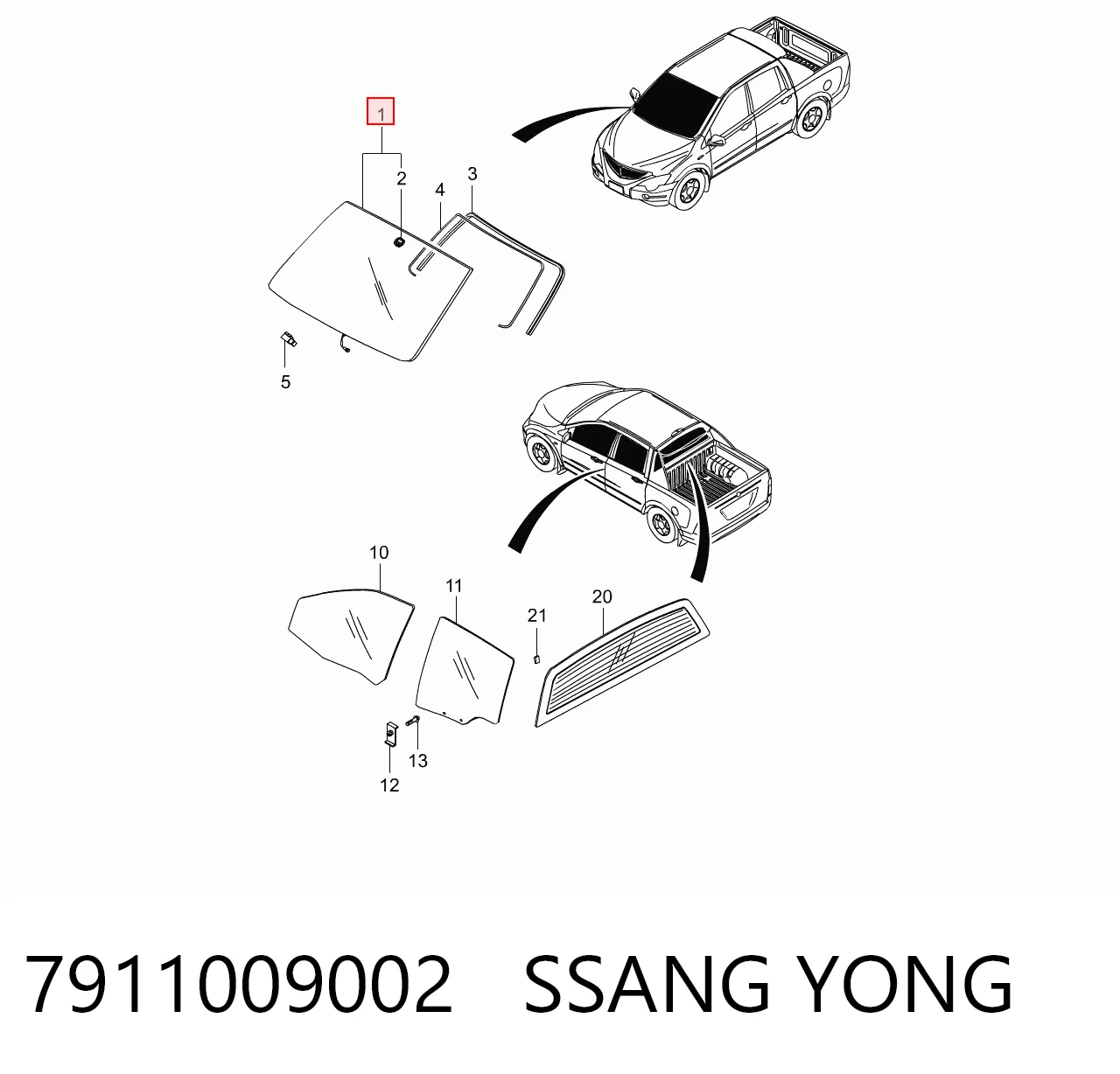 Parabrisas delantero  para SsangYong Actyon  CJ