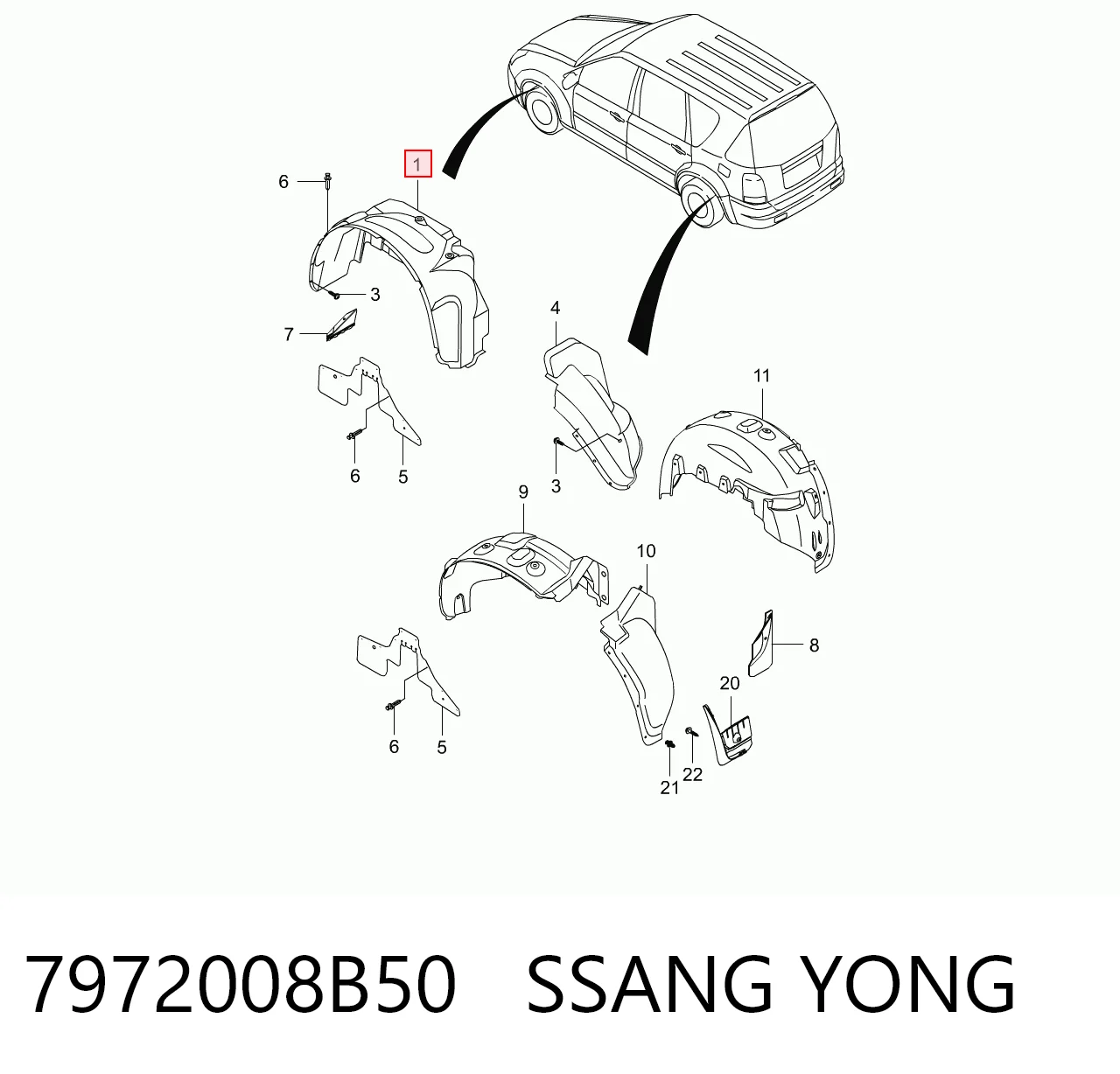 Guardabarros interior derecho, aleta delantera SsangYong Rexton I SUV (RJN) (2006 - 2012) precio, desde 76,96 EUR