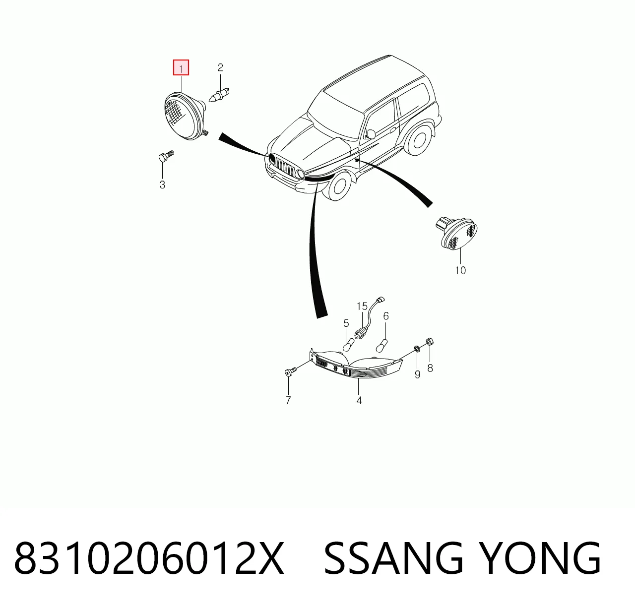 Luz derecha para SsangYong Korando  