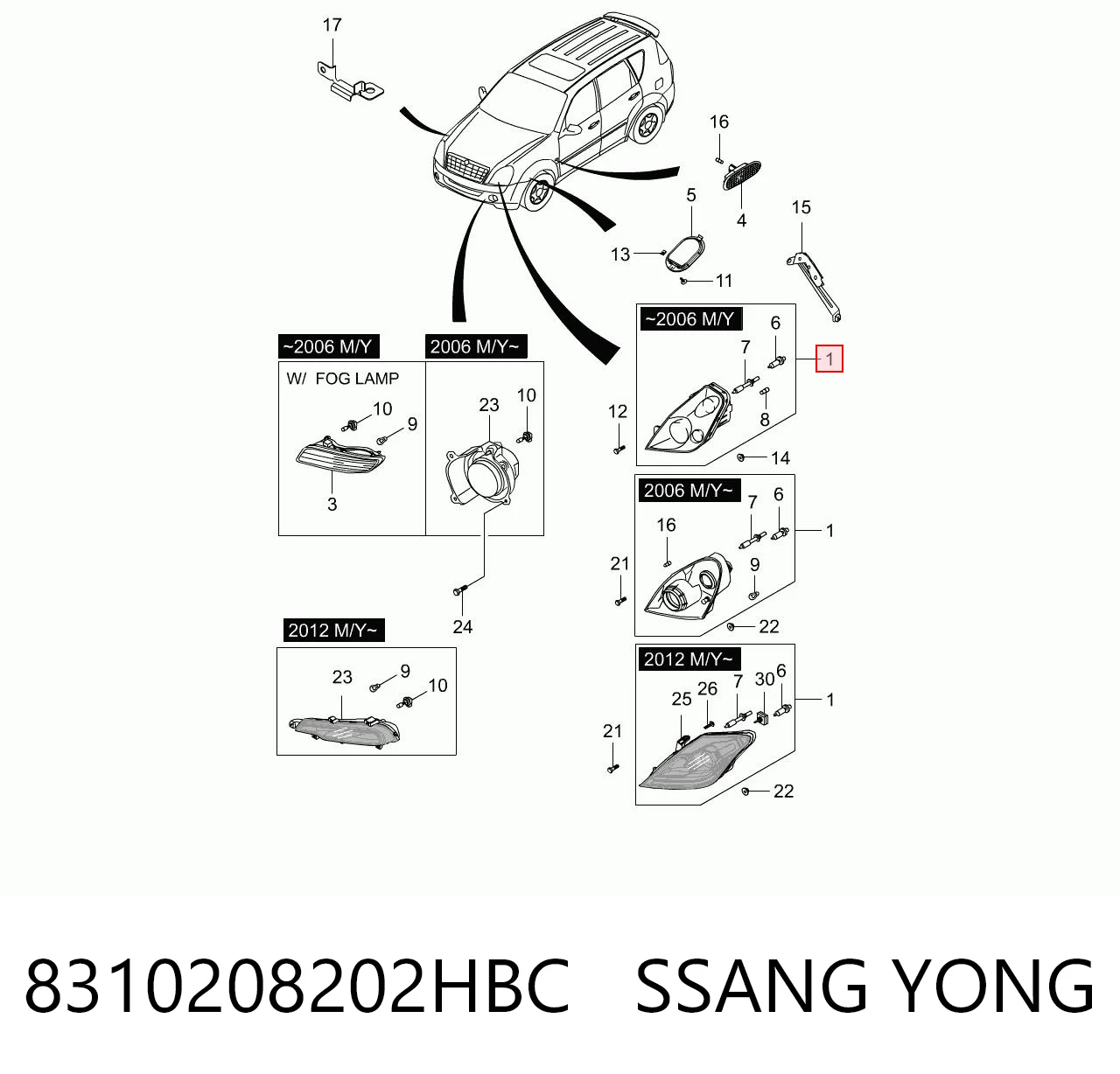 Luz derecha para SsangYong Rexton I RJ
