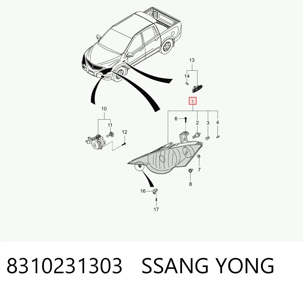 Comprar Faro derecho SsangYong Actyon  CJ a bajo precio