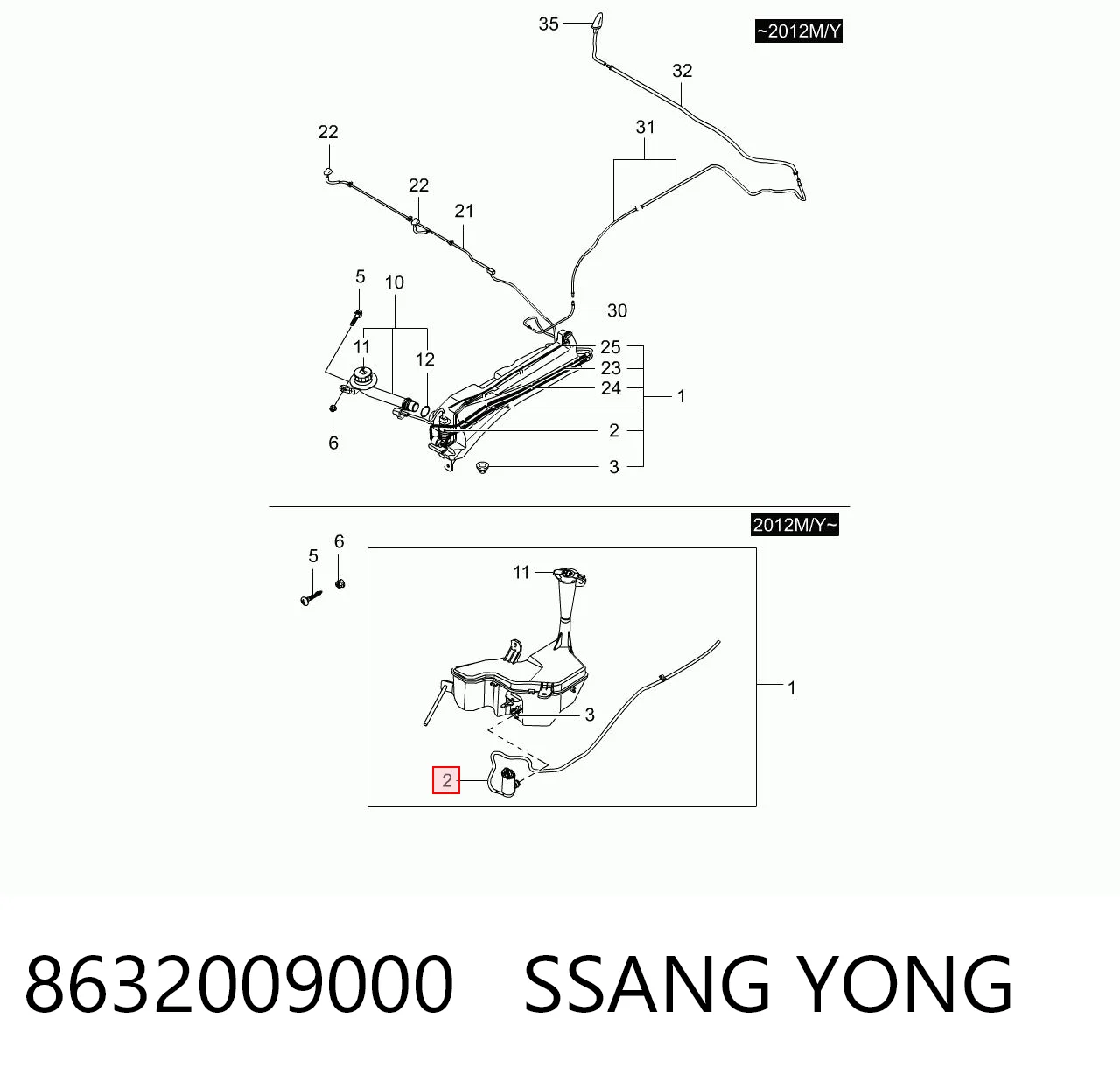 8632009000 Ssang Yong Bomba de limpiaparabrisas delantera