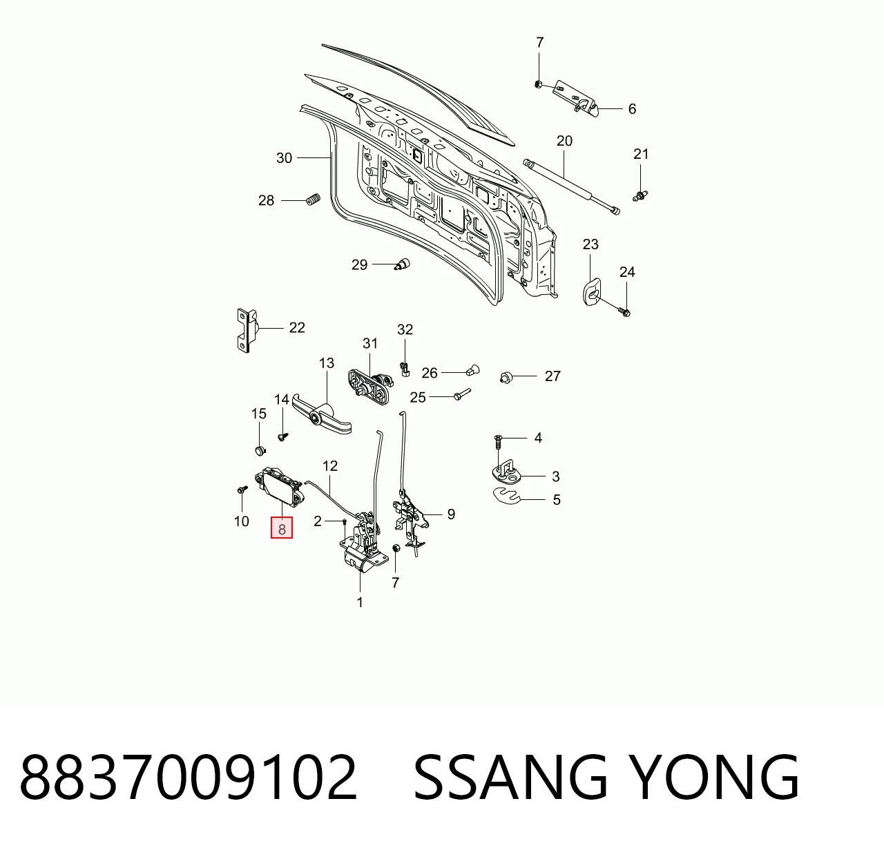 8837009102 Ssang Yong Motor de apertura/cierre del cierre del maletero (puerta trasera 3/5)