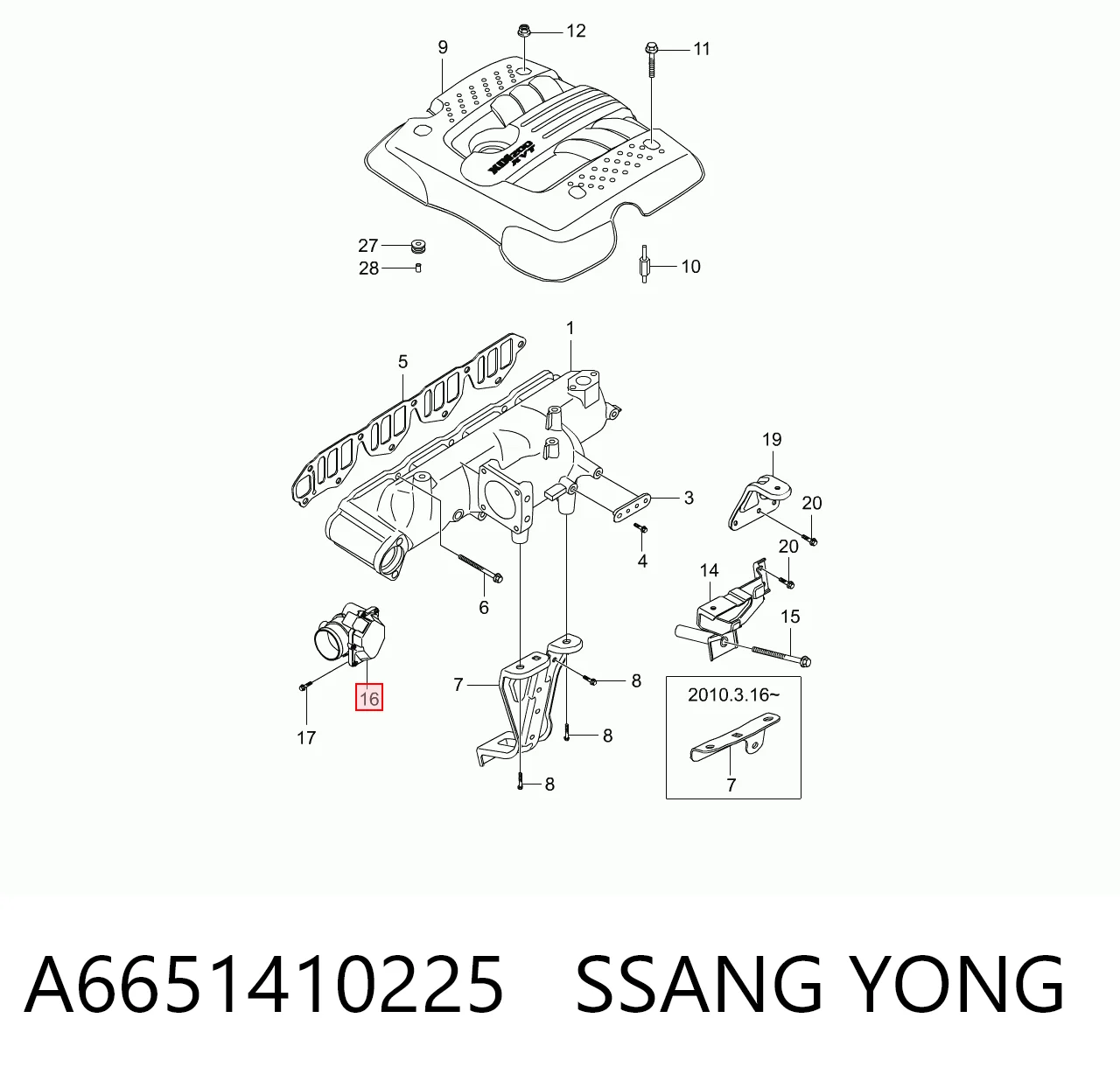 A6651410225 Ssang Yong Mariposa de admisión