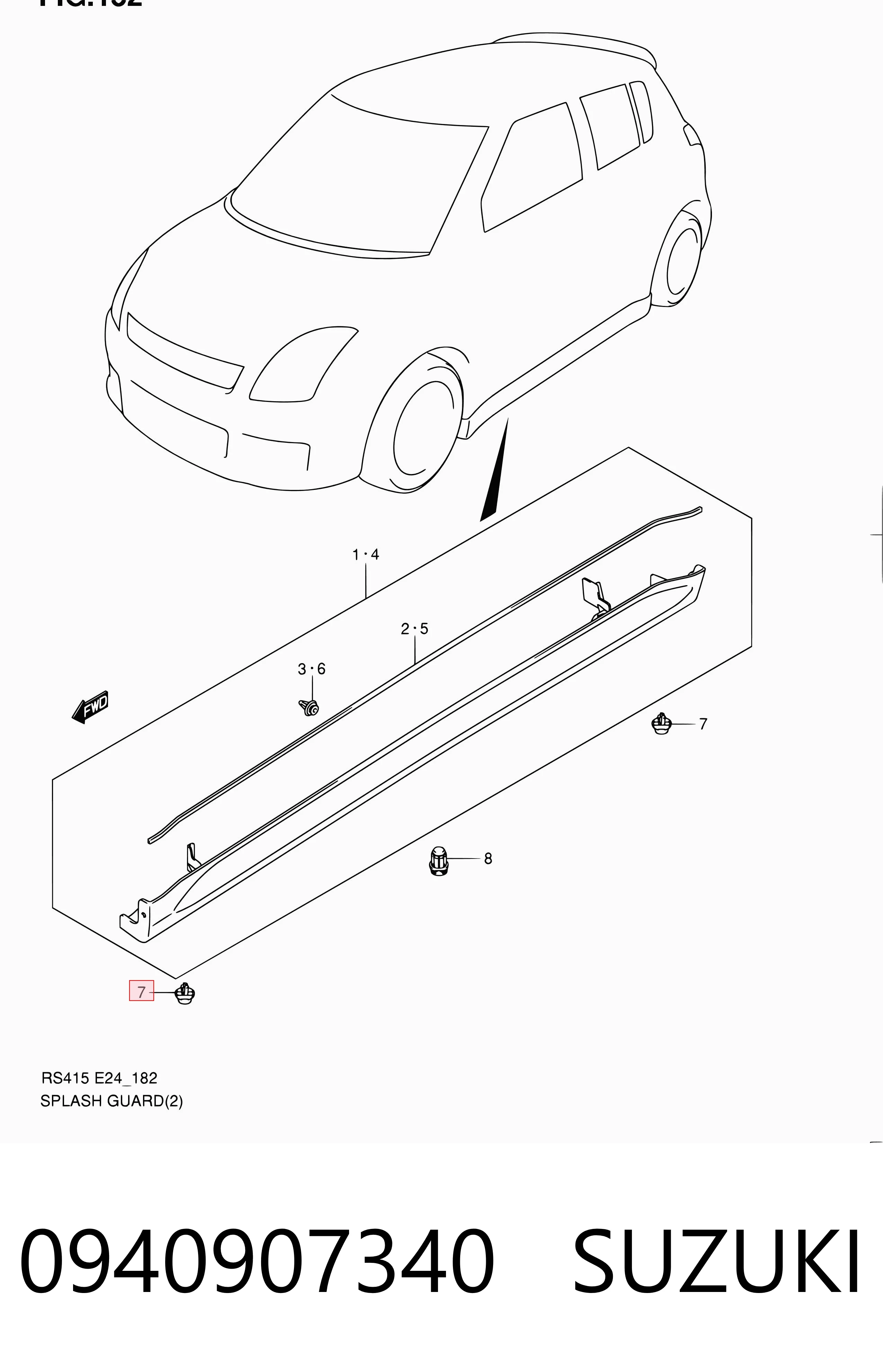 0940907340 Suzuki Clip de fijación del guardabarros delantero