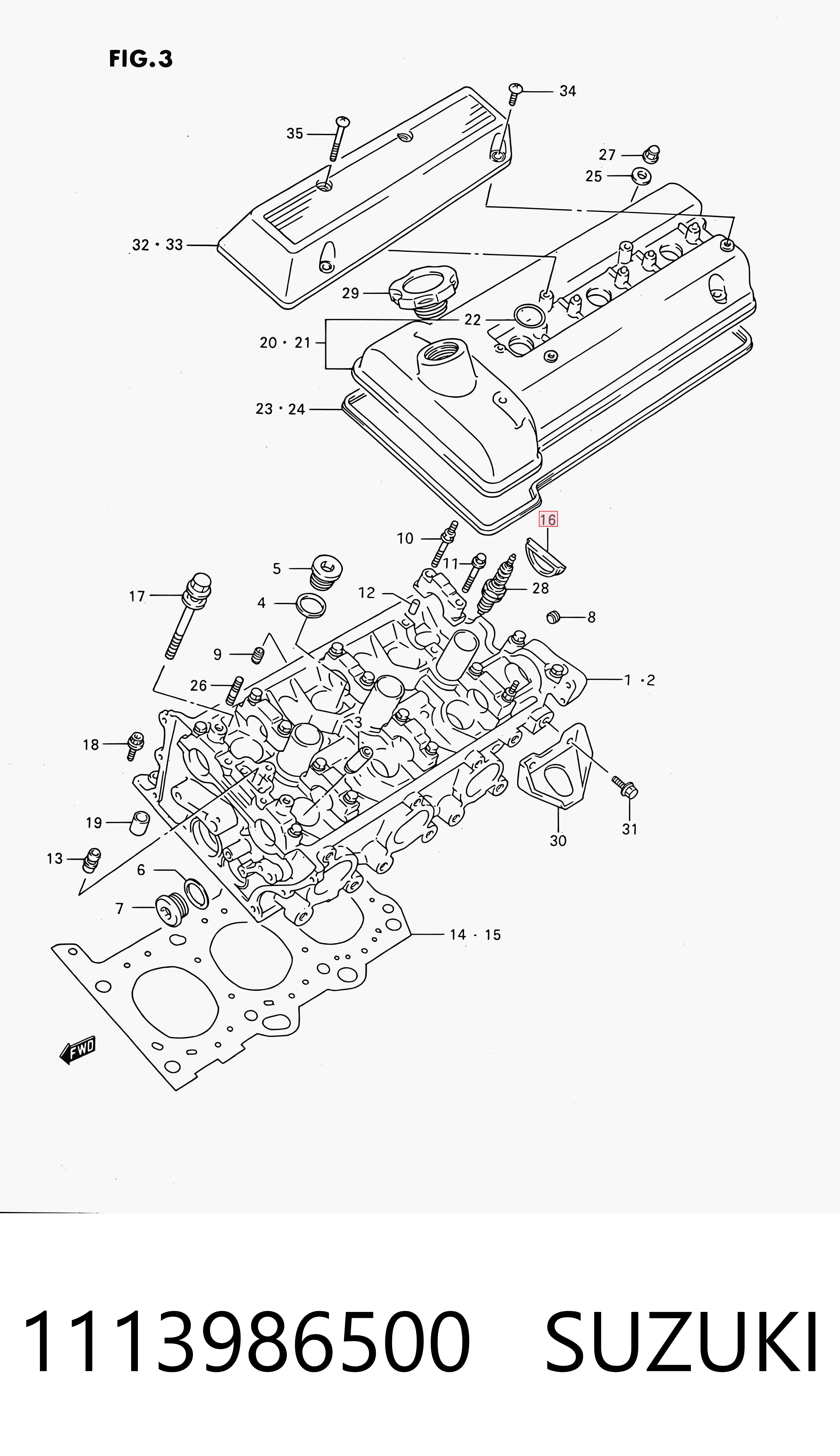 1113986500 Suzuki Junta de tapa de válvulas del motor, segmento trasero
