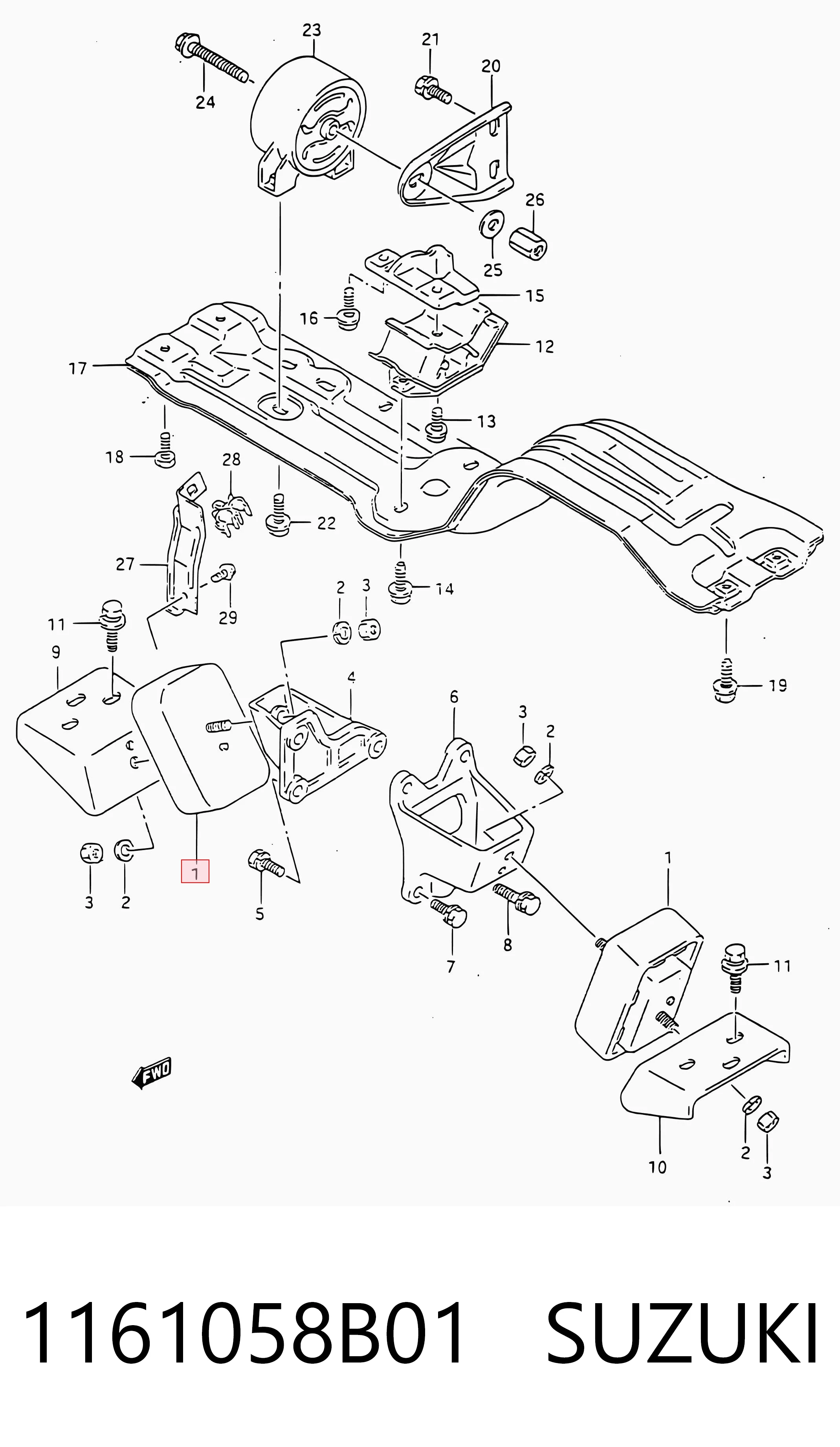 Soporte del motor izquierdo/derecho 1161058B01 SUZUKI
