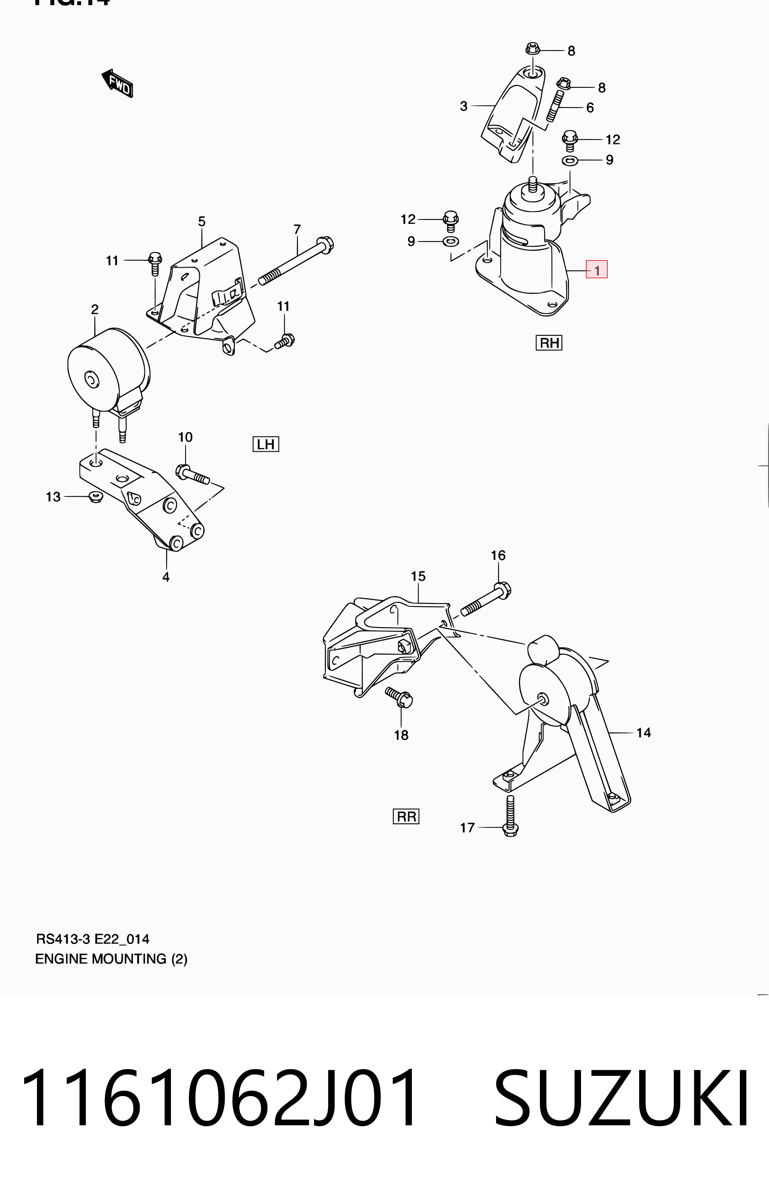 Soporte de motor derecho 1161062J01 SUZUKI