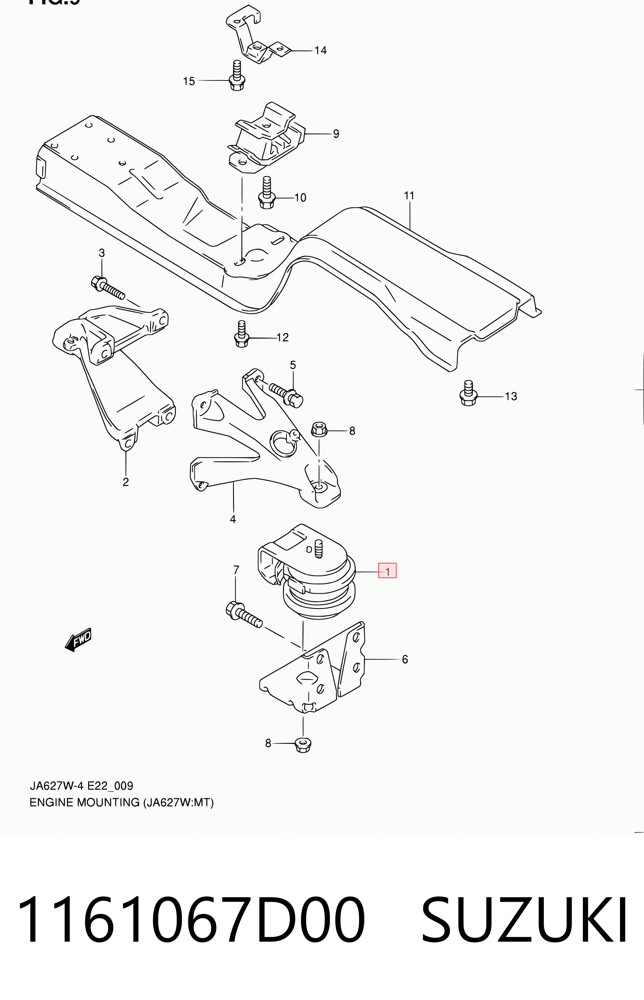 1161067D00 Suzuki Almohada del Motor Izquierda / Derecha