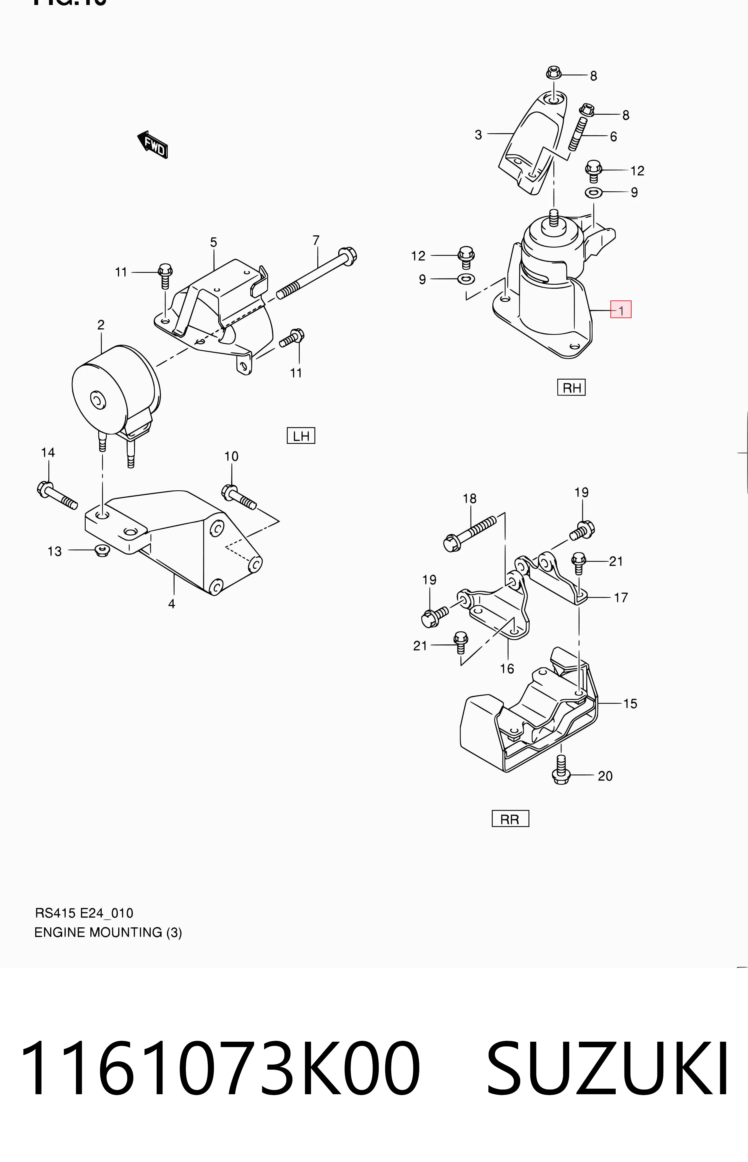 1161073K00 Suzuki Soporte de motor derecho