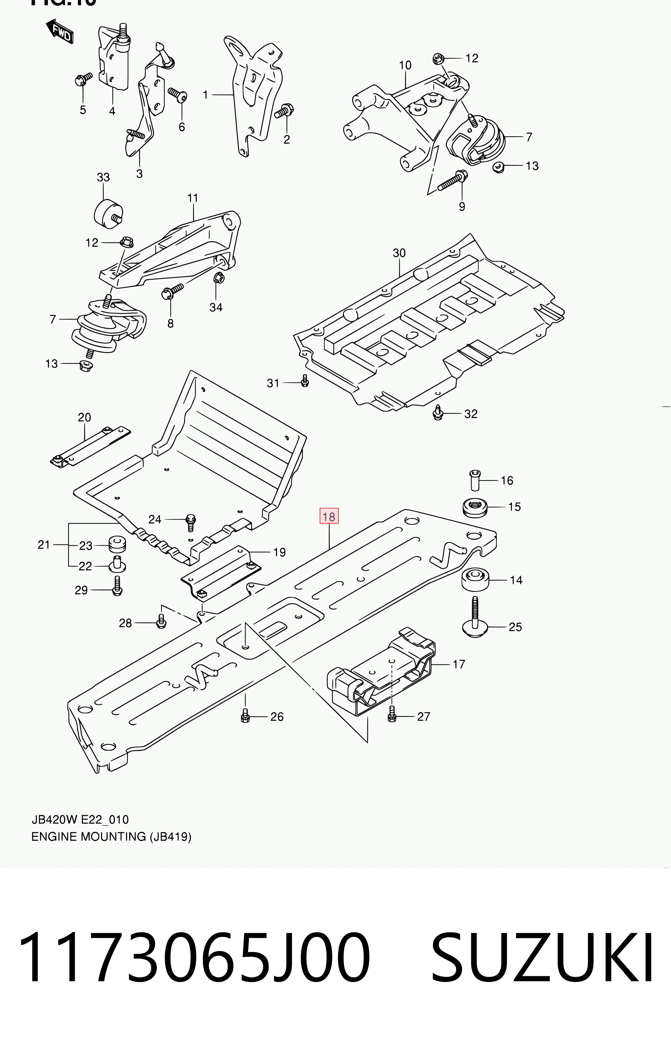 1173065J00 Suzuki Soporte de la caja de cambios