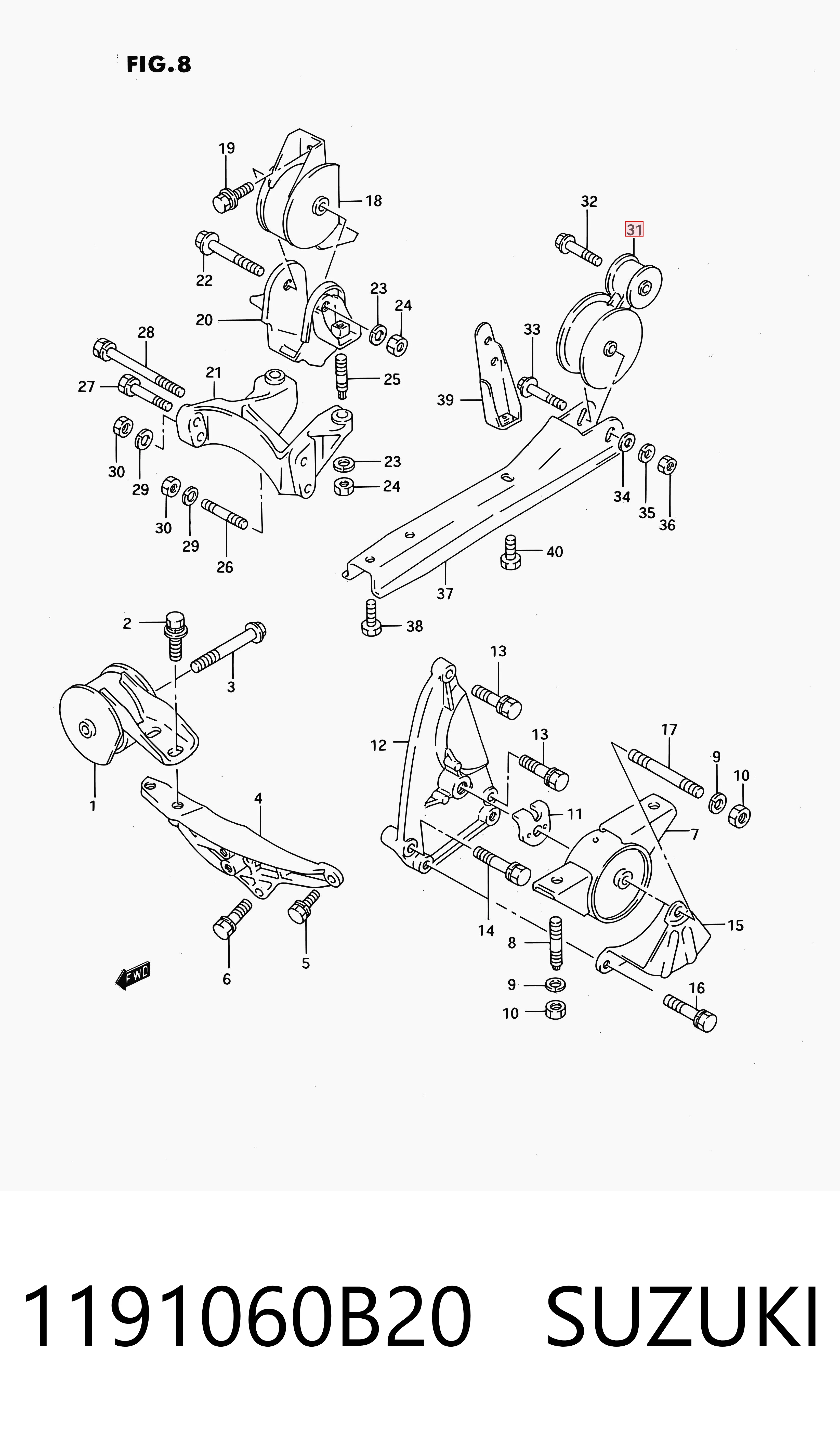 Soporte trasero del motor 1191060B20 SUZUKI