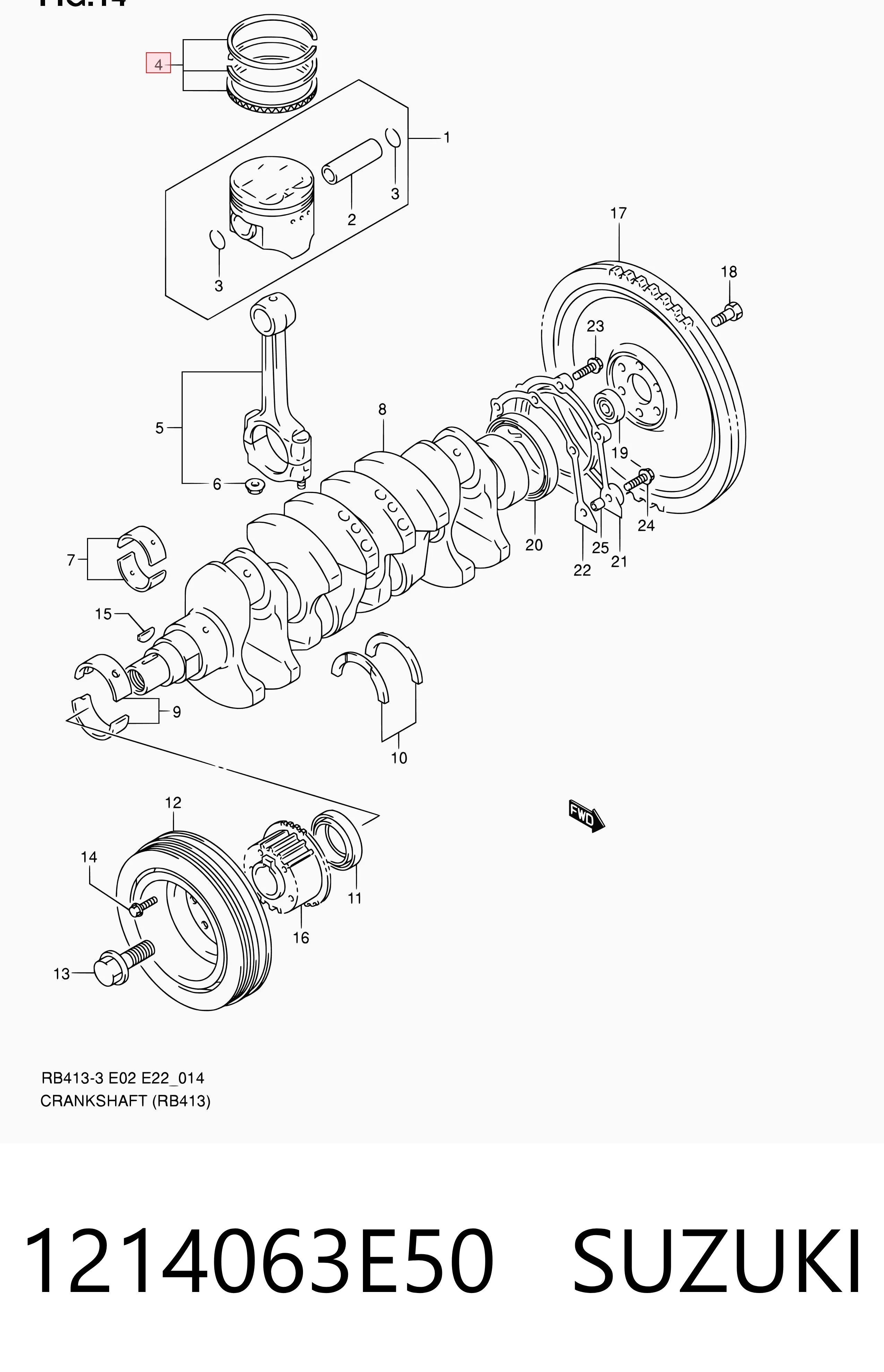 1214063E50 Suzuki Juego de anillos de pistón para 1 cilindro, STD