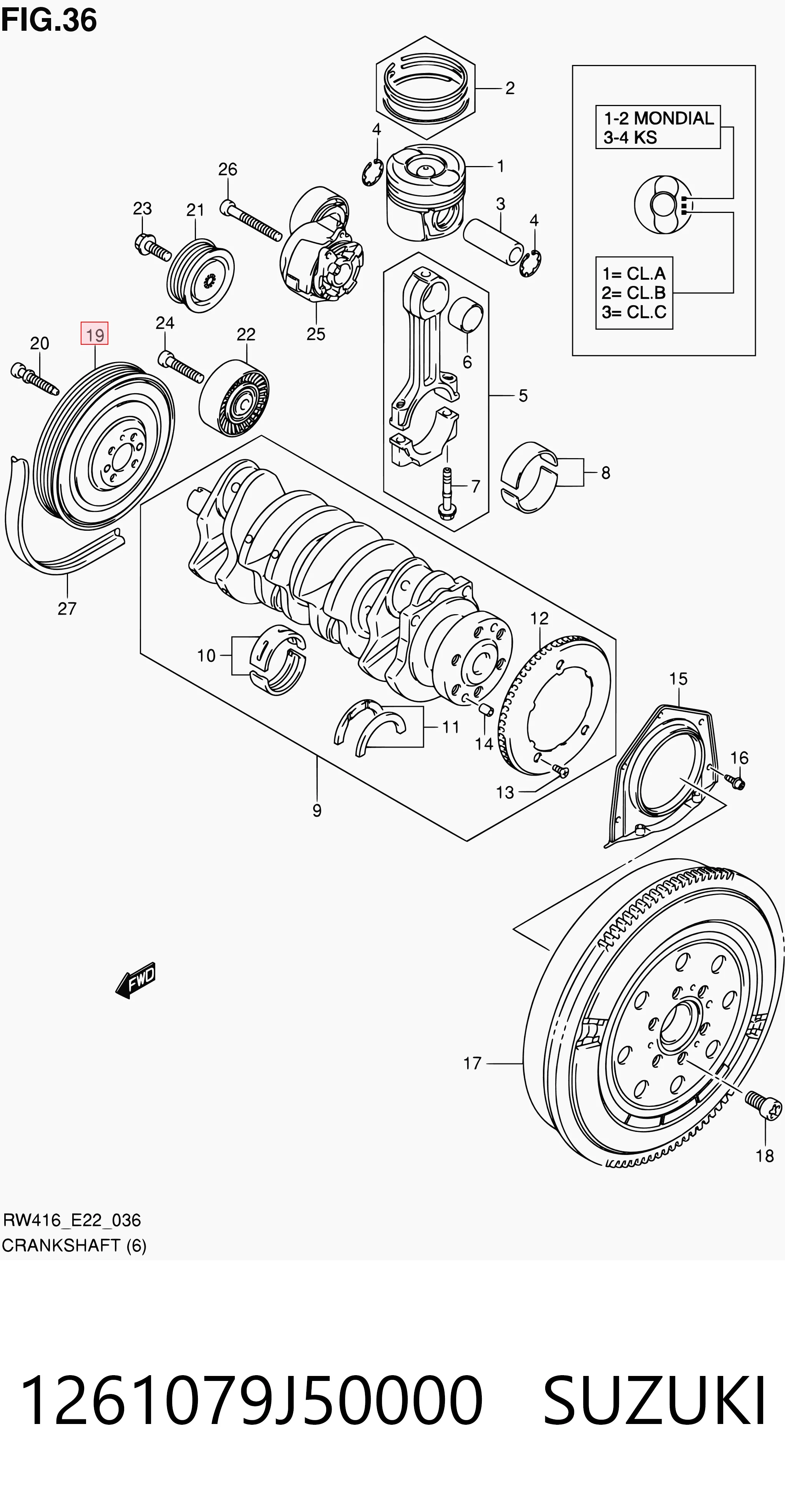 Polea del cigüeñal 1261079J50000 SUZUKI