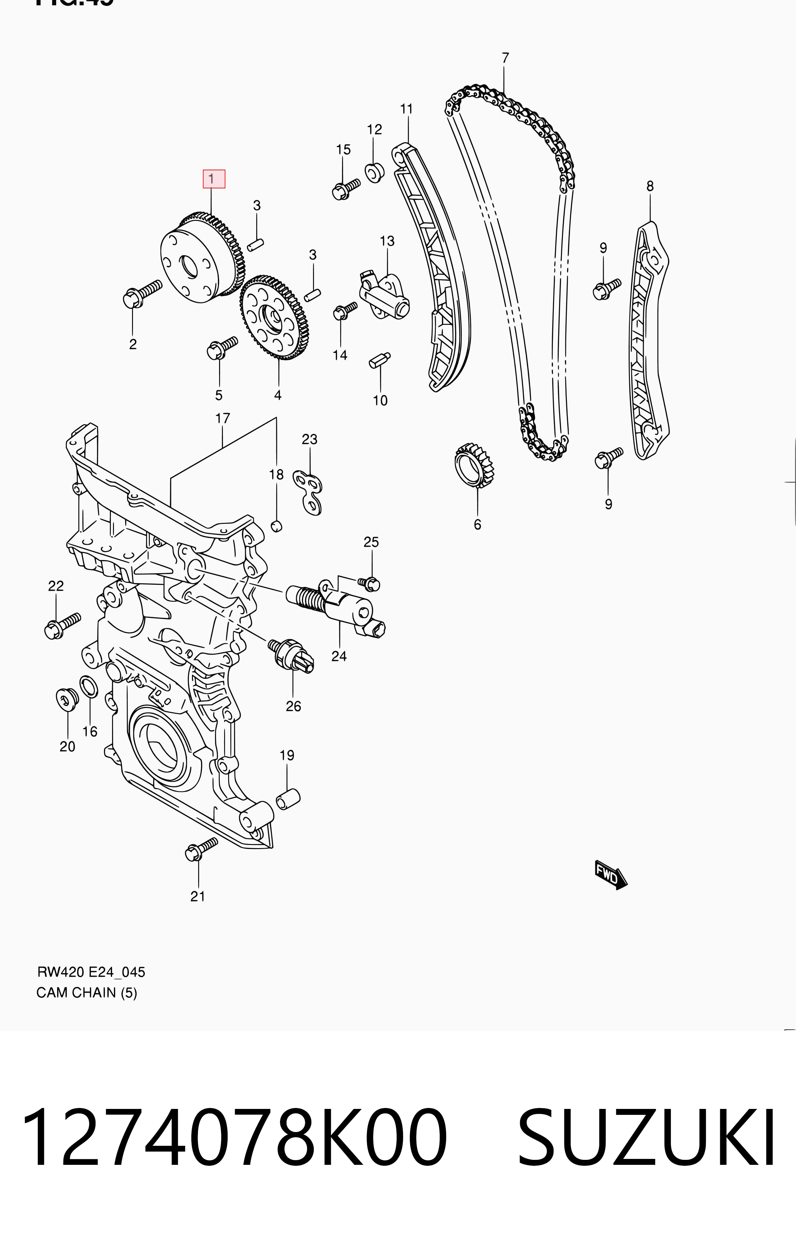 1274078K00 Suzuki Engranaje árbol de levas lado de admisión