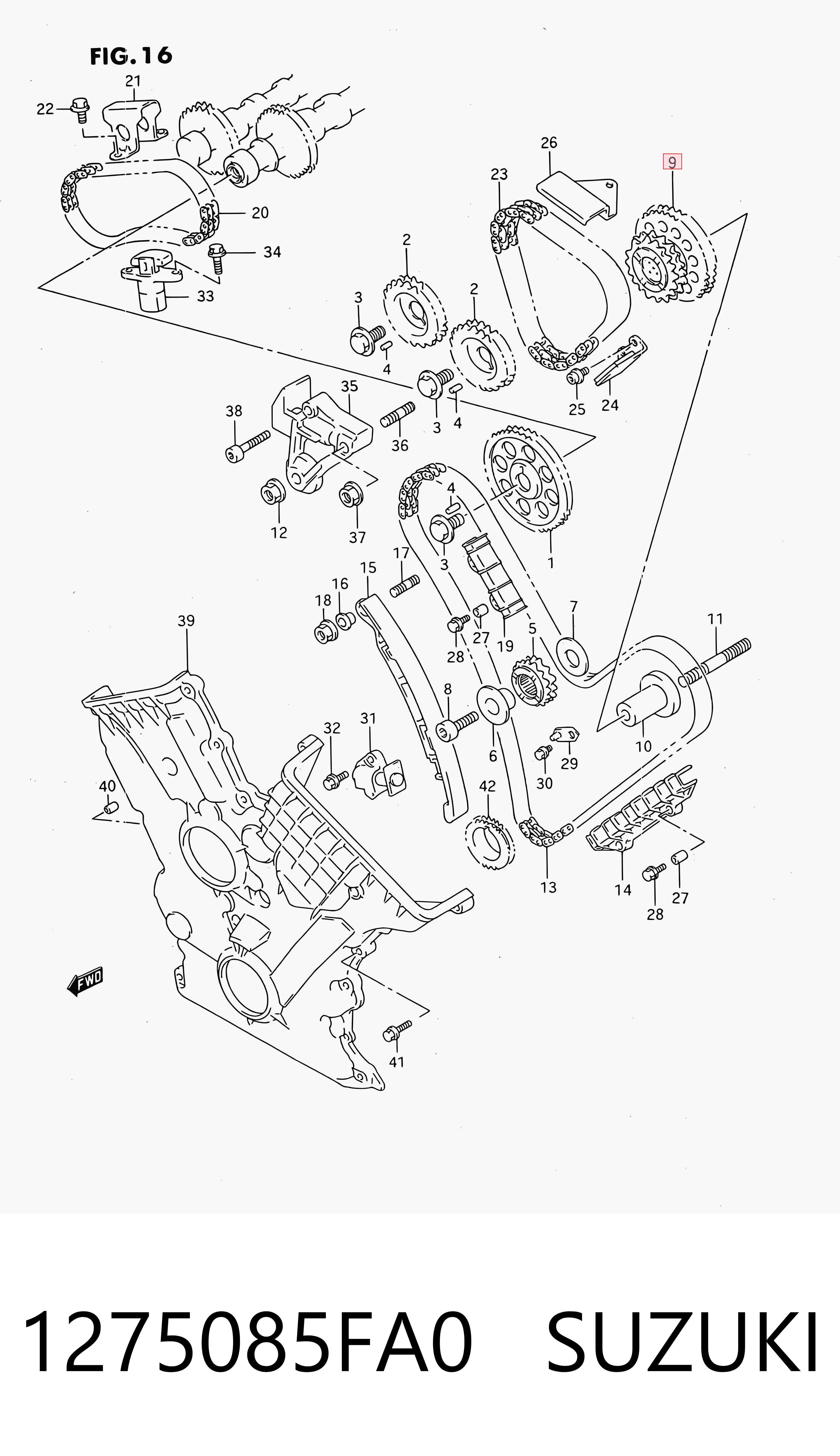 1275085FA0 Suzuki Engranaje del eje intermedio del motor