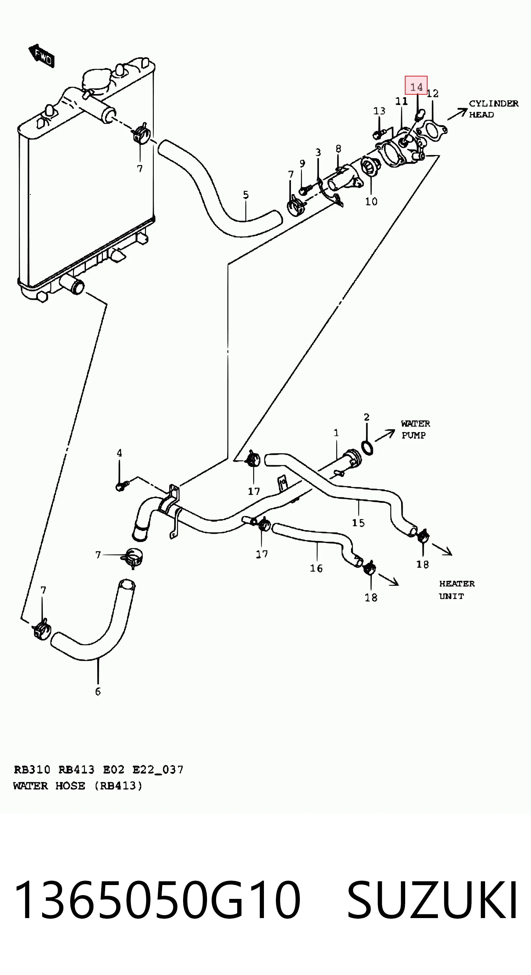 Sensor de temperatura del refrigerante (activación del ventilador del radiador) 1365050G10 SUZUKI