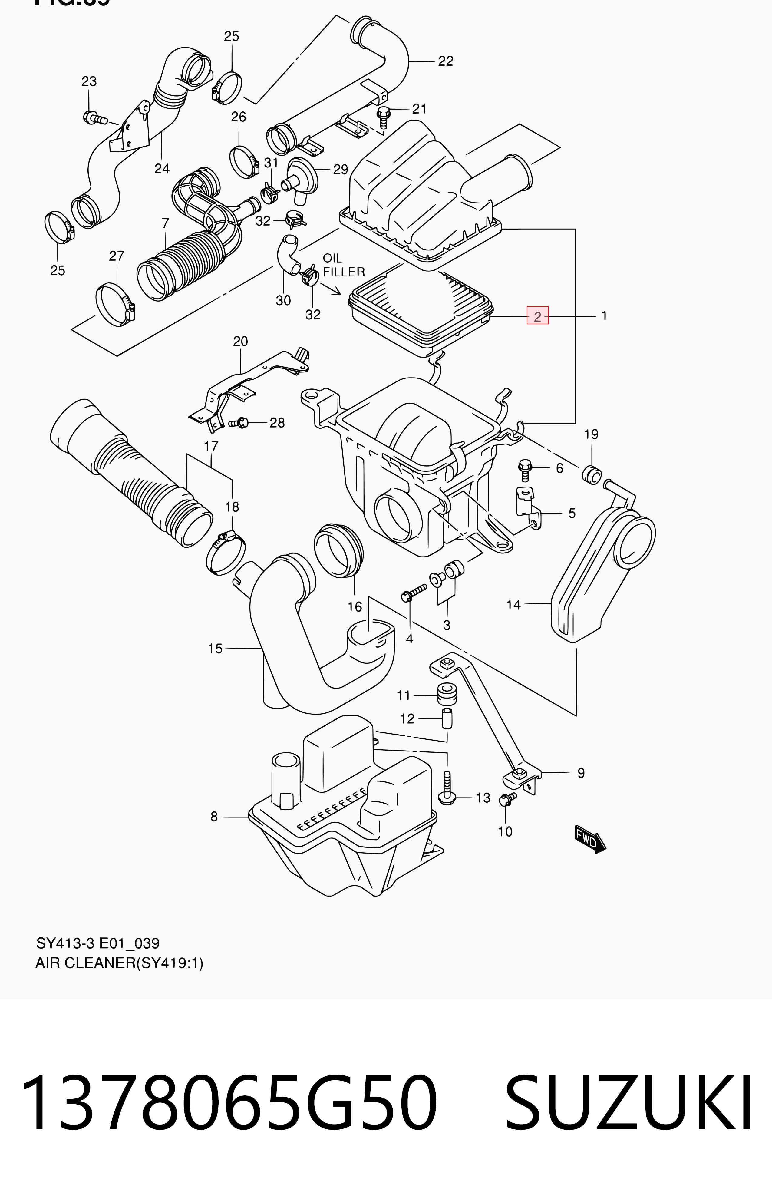 1378065G50 Suzuki Filtro de aire de motor